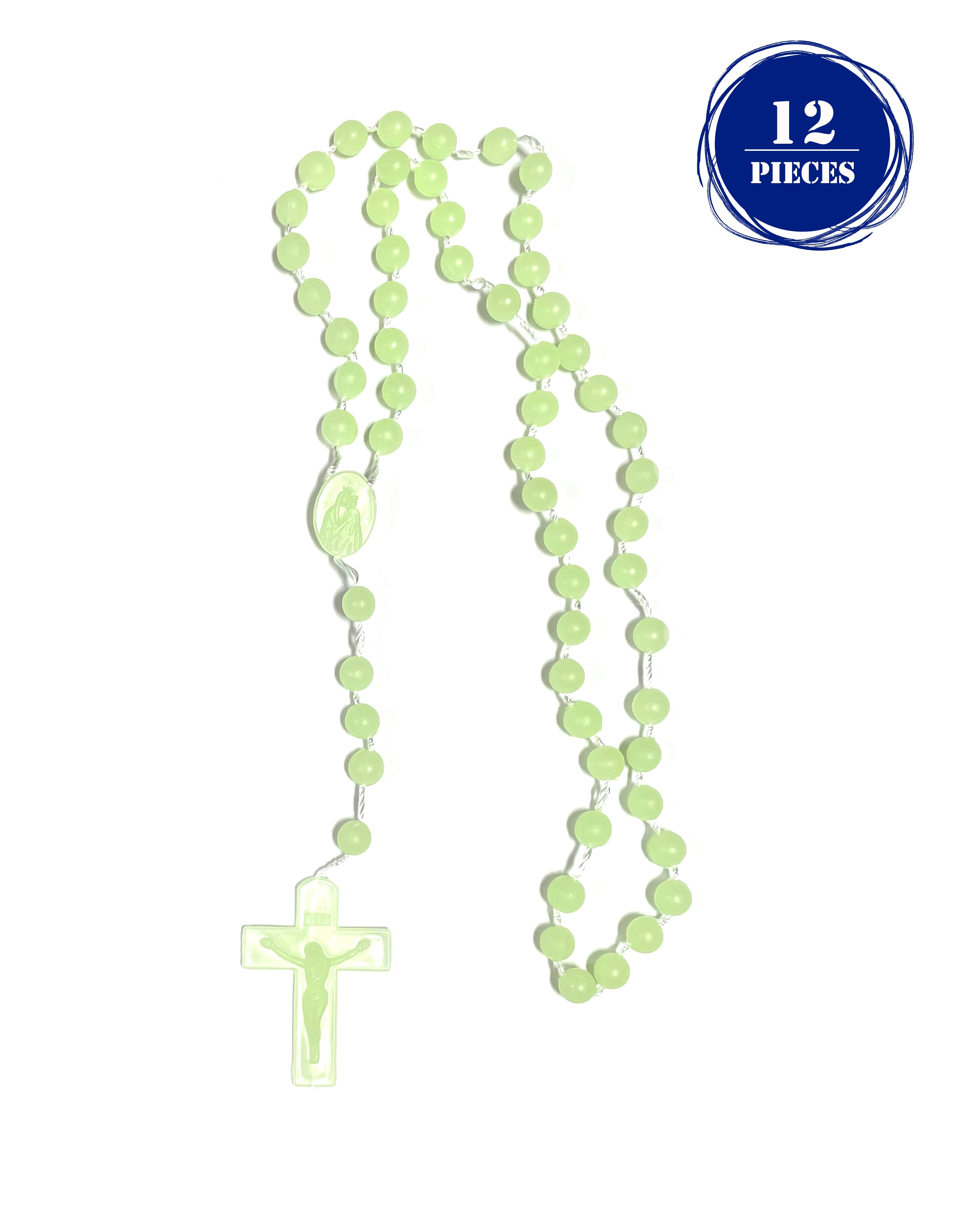 Plastic Big Beads and Cord Rosary - 12 Pieces Green / 12 Pieces
