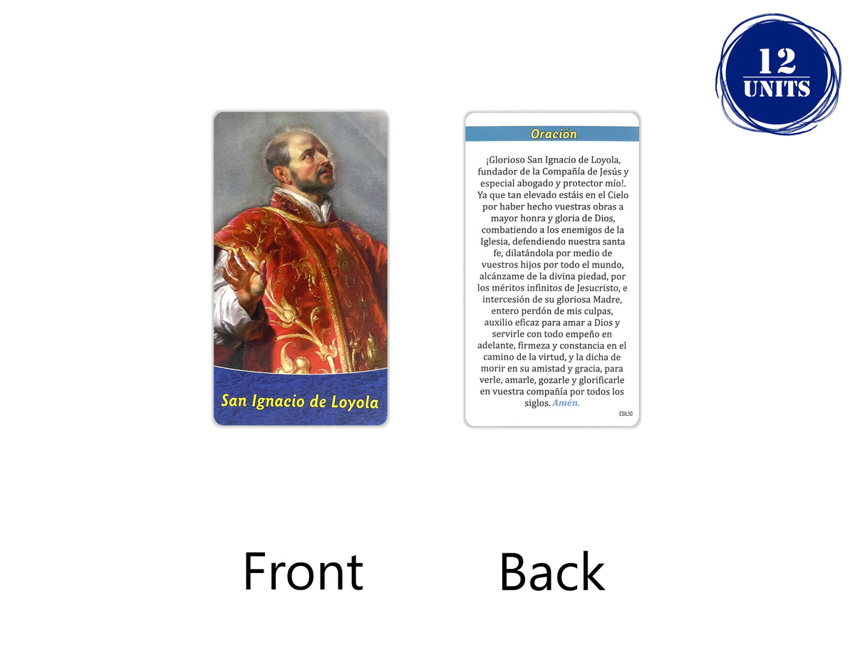 Estampa católica con oración en español, holy card 3.5 x 2 inch – Oración al Glorioso San Ignacio de Loyola / 12