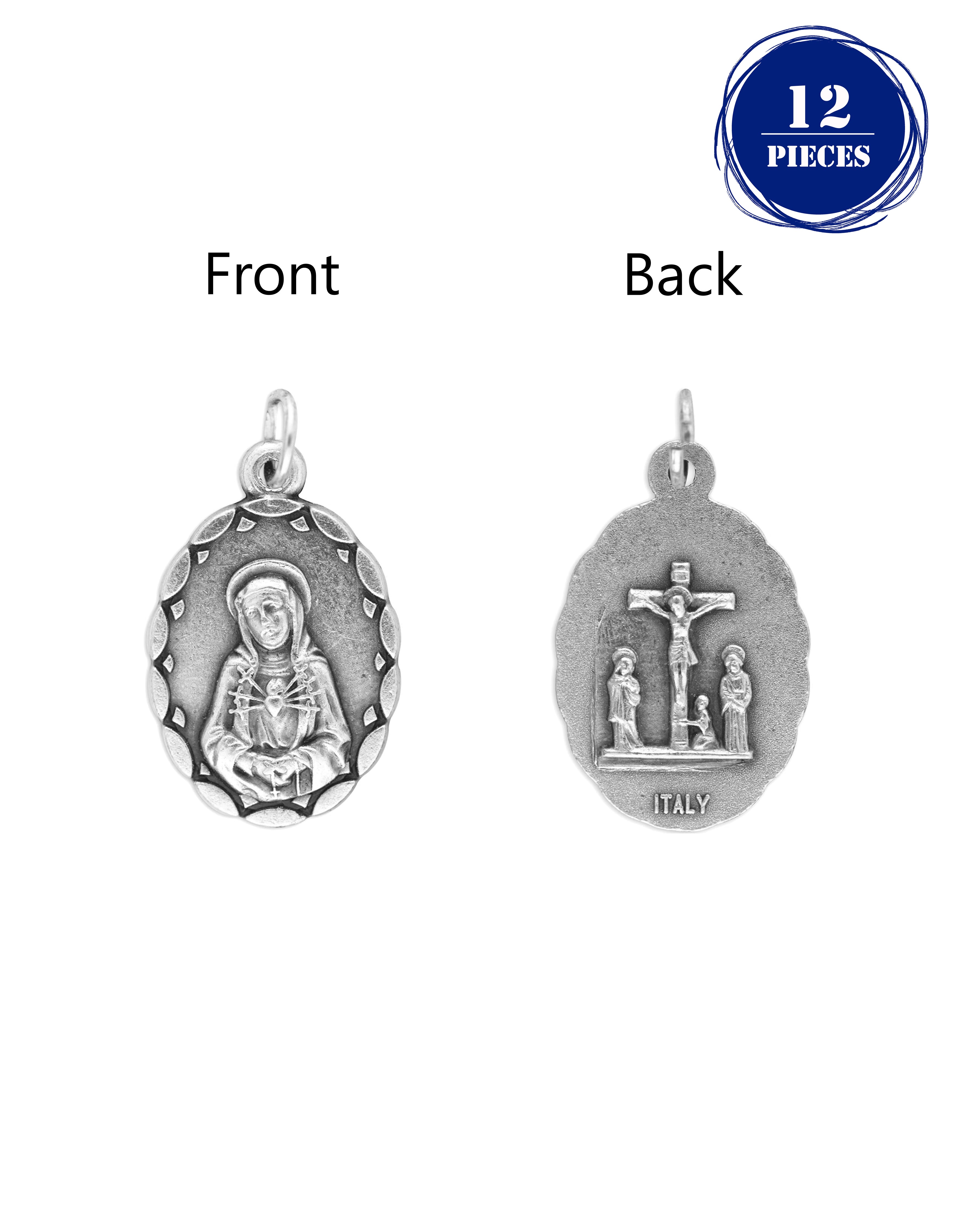 Pack of 12 Saints Medals in oxidized silver made in Italy 1.0" x 0.7"