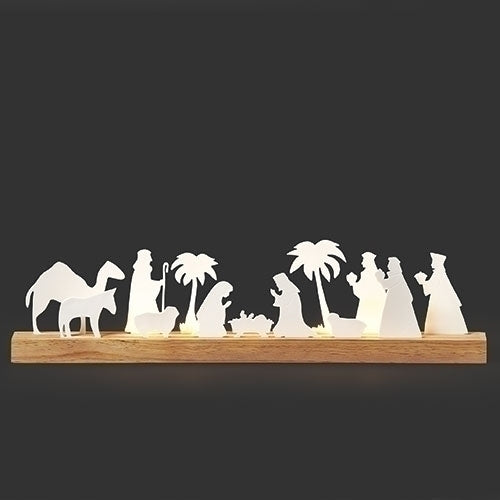 6"H Lighted 2D Nativity on wood base