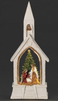 12.25"h church w/lighted scene holy family