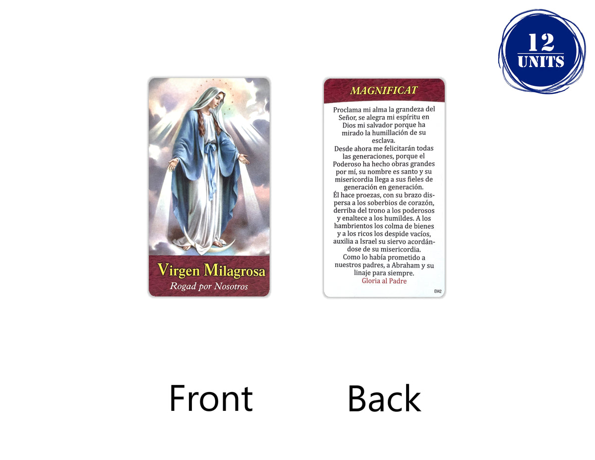 Estampa católica con oración en español, holy card 3.5 x 2 inch – Virgen Milagrosa - Magnificat / 12