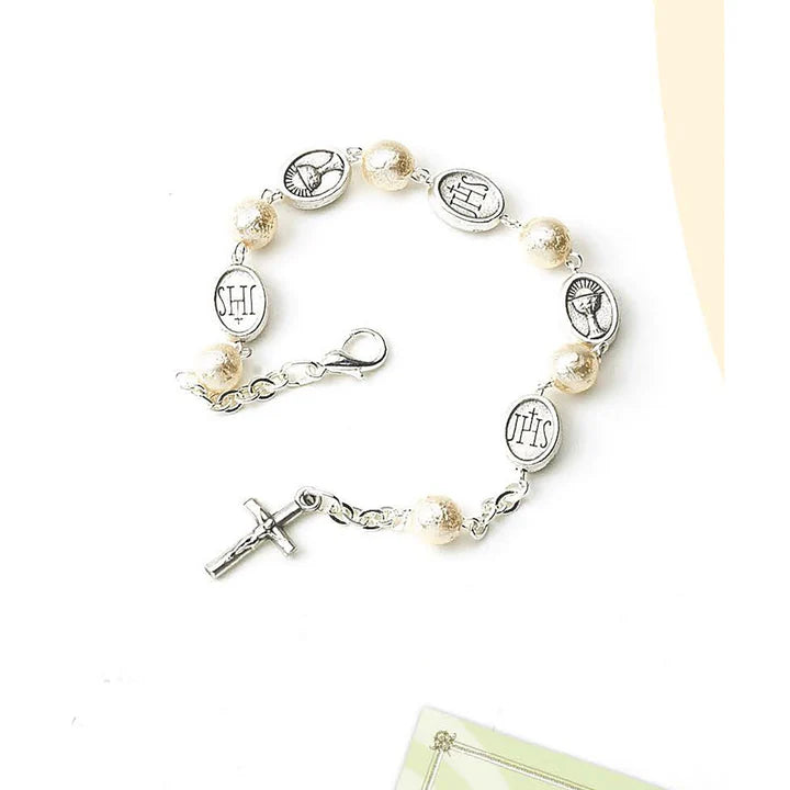 Imitation Pearl & Chalice Medals Bracelet