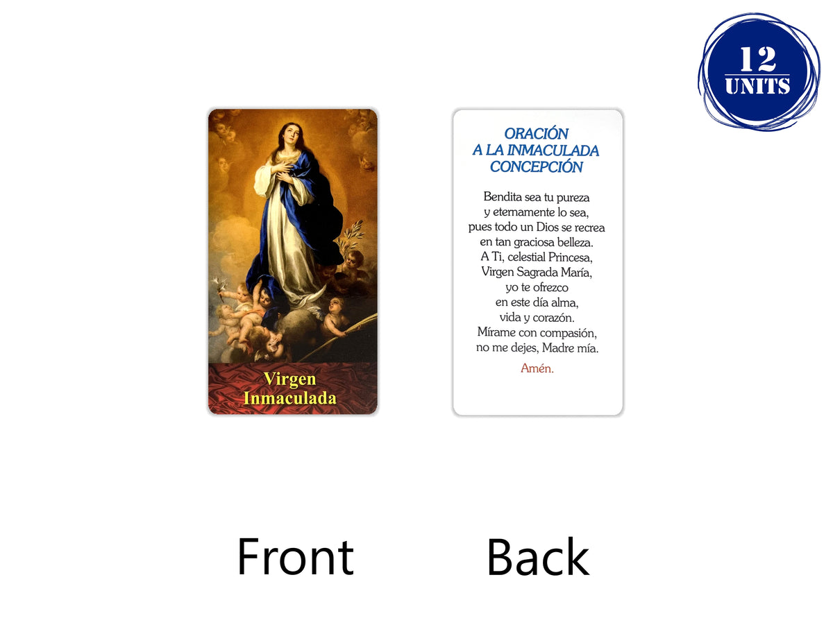 Estampa católica con oración en español, holy card 3.5 x 2 inch – Oración a La Inmaculada Concepción / 12