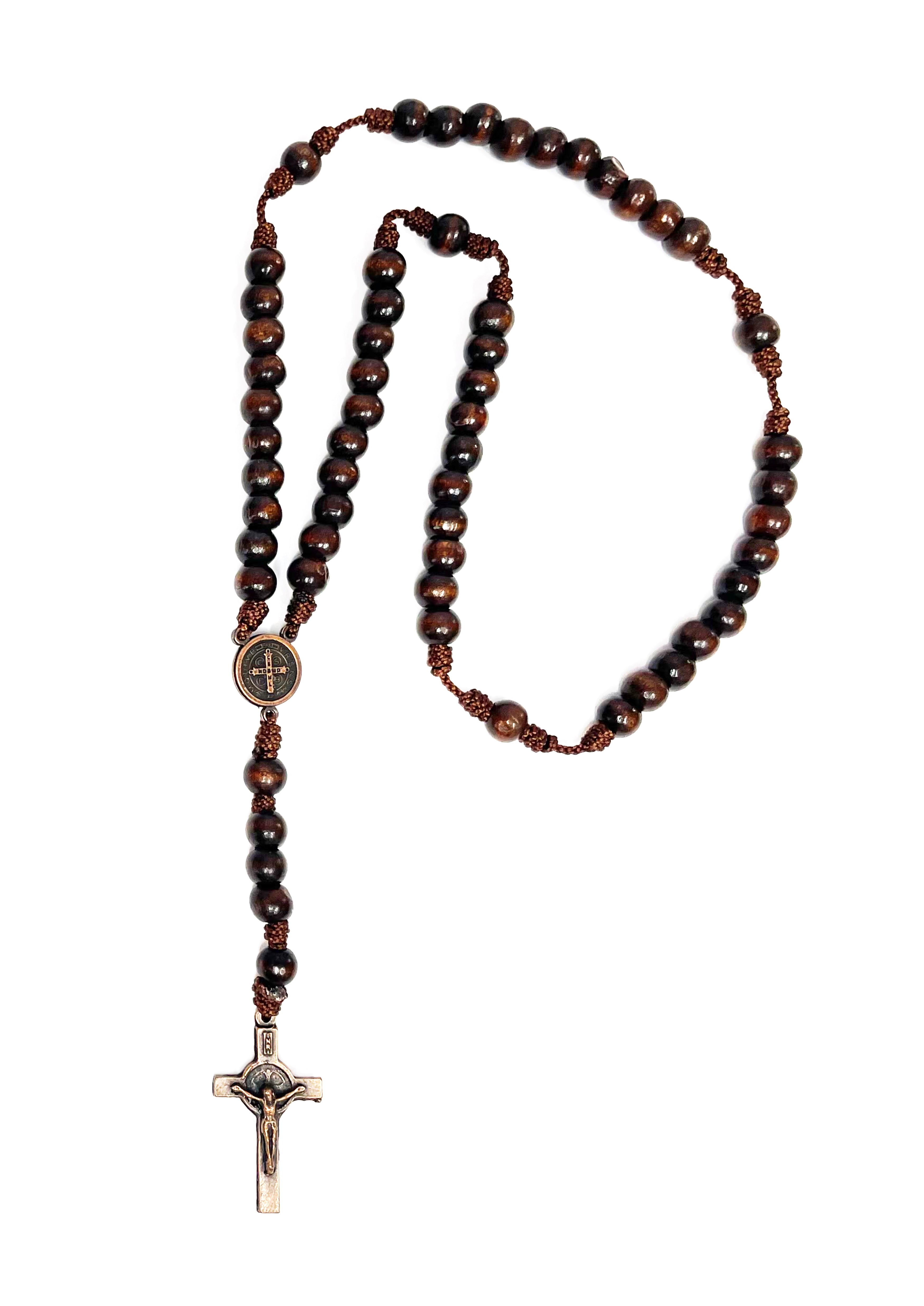 Rosary of Saint Benedict with wooden beads and cord