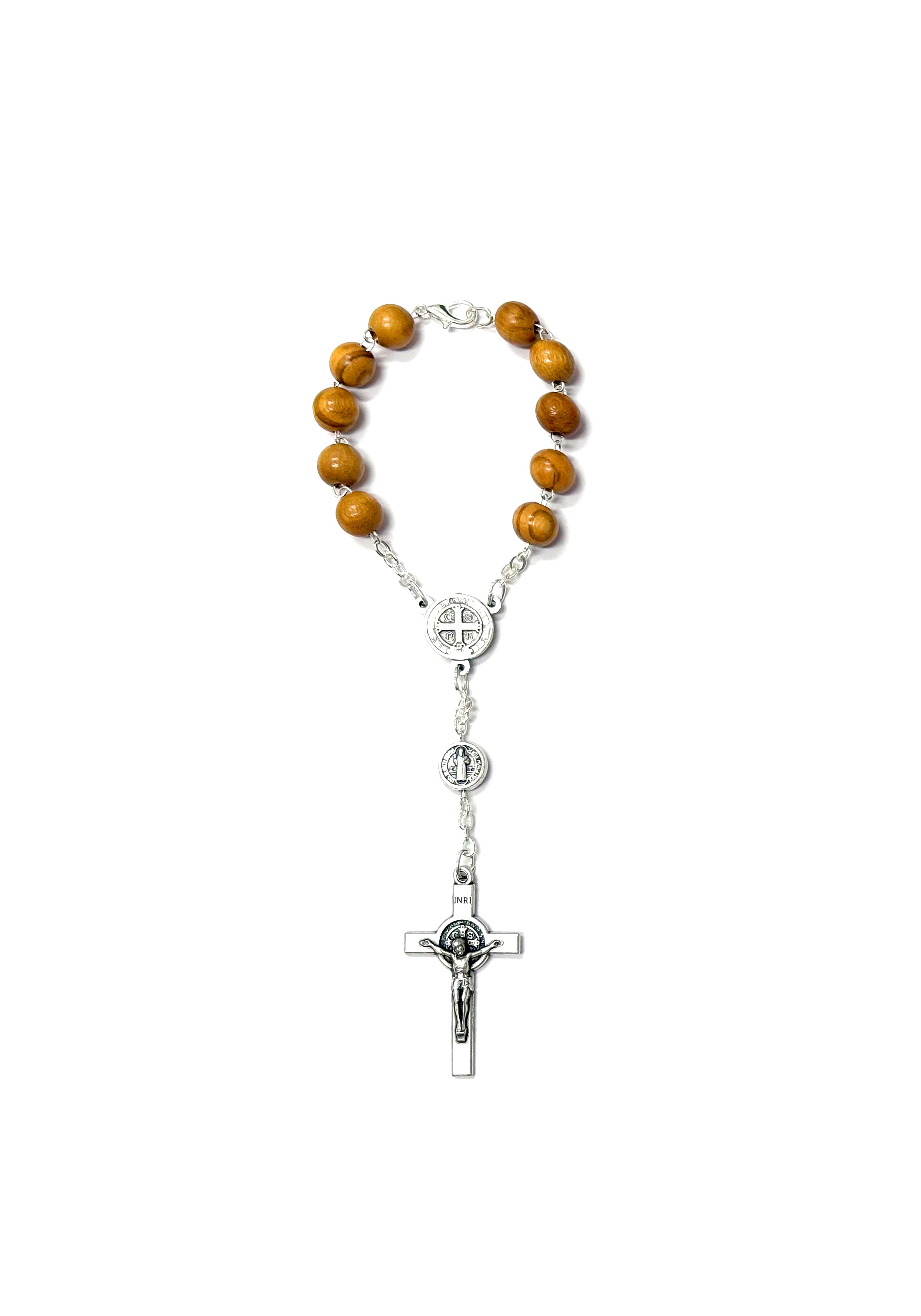 Wooden car rosary with medal and cross of Saint Benedict