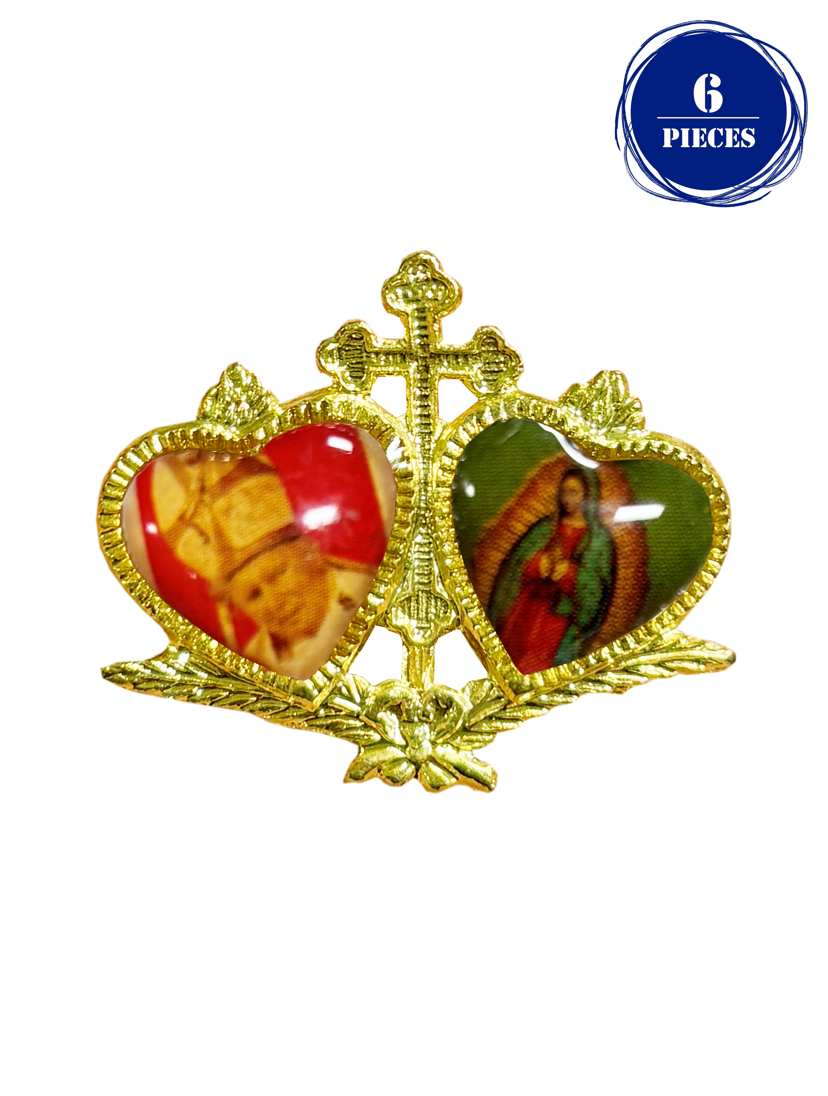 Two Hearts gold catholics lapel pin