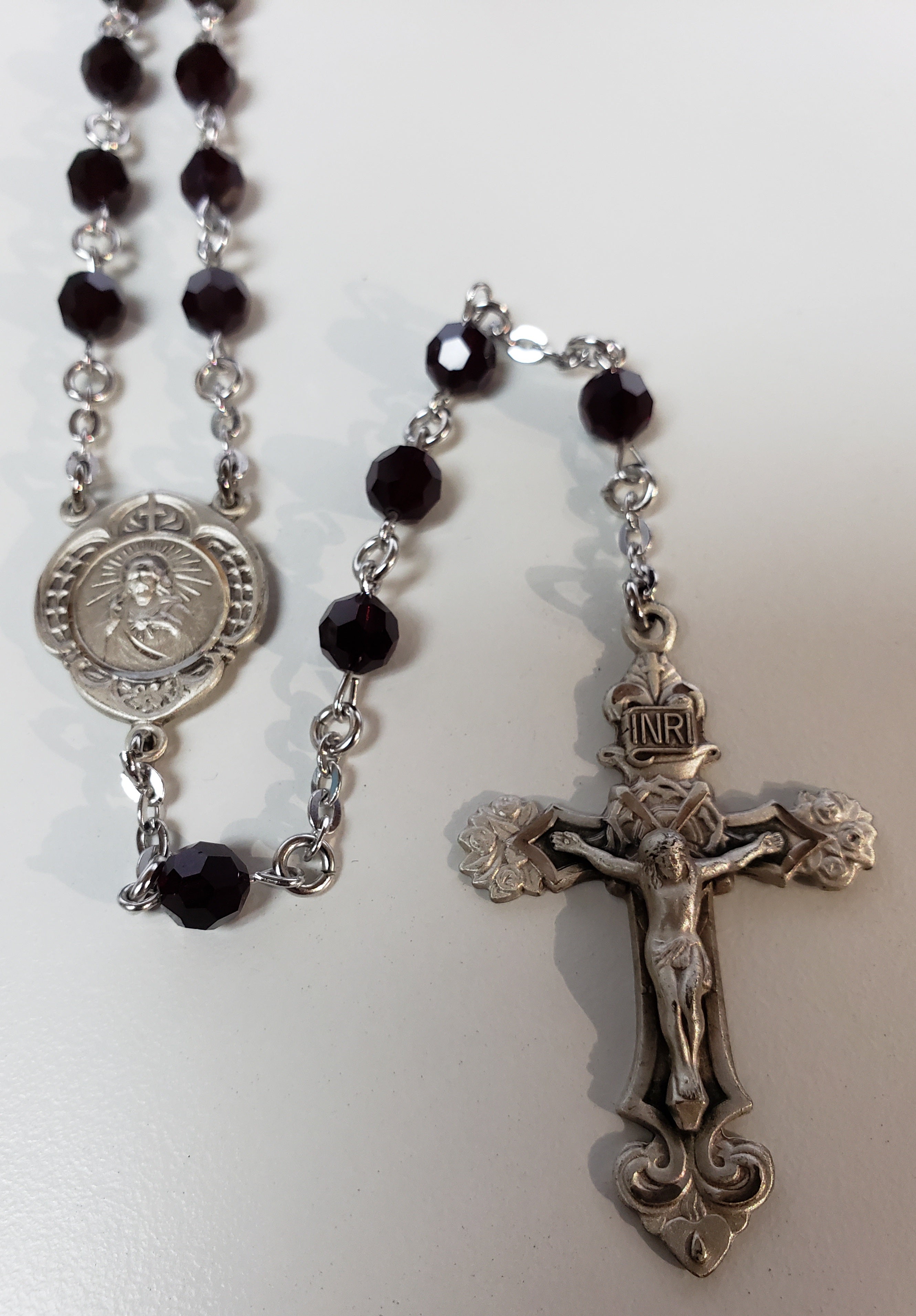 Sterling Silver Swarovski Crystal Gamet Rosary