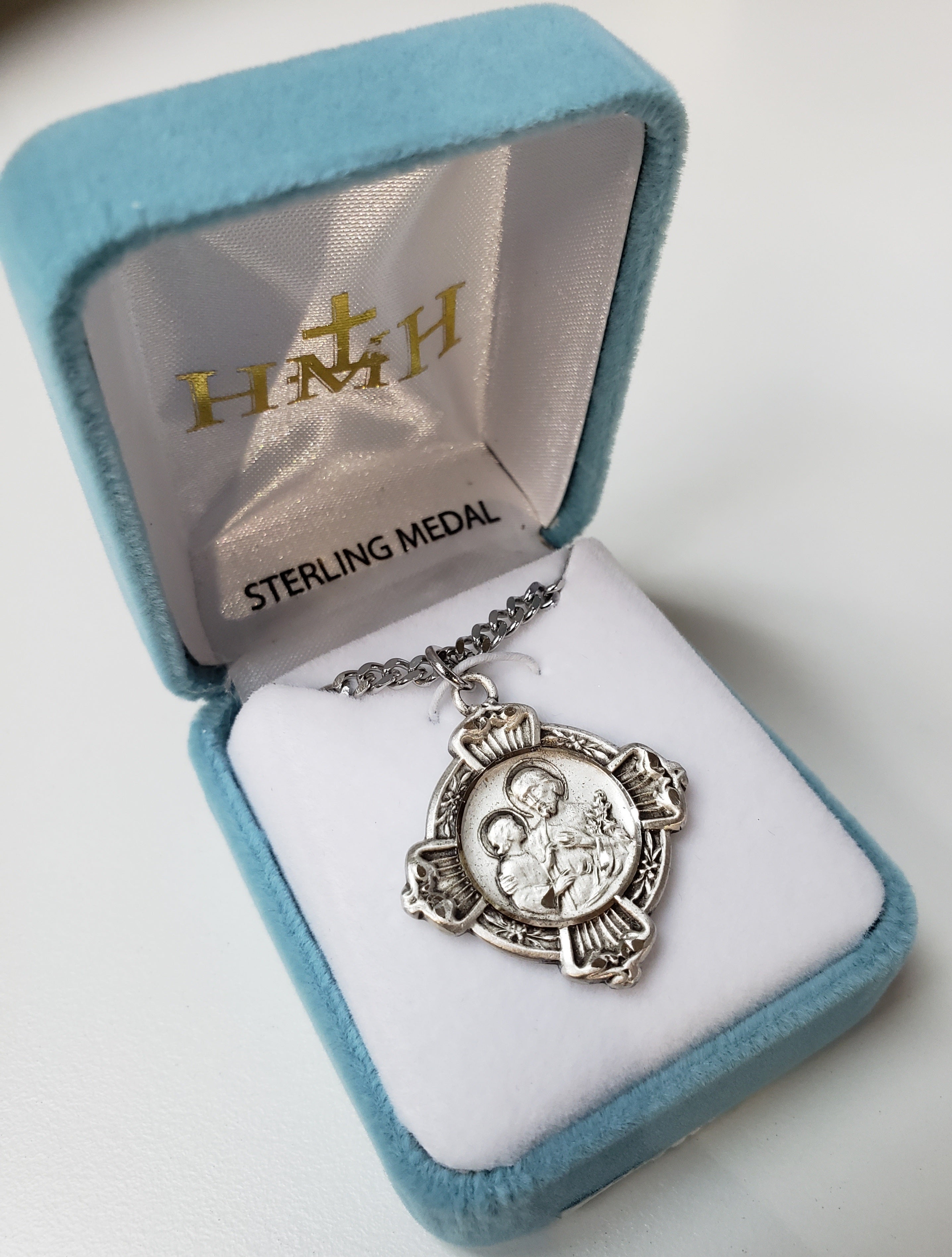 Sterling Silver St Joseph Cross Medal 24" Ch