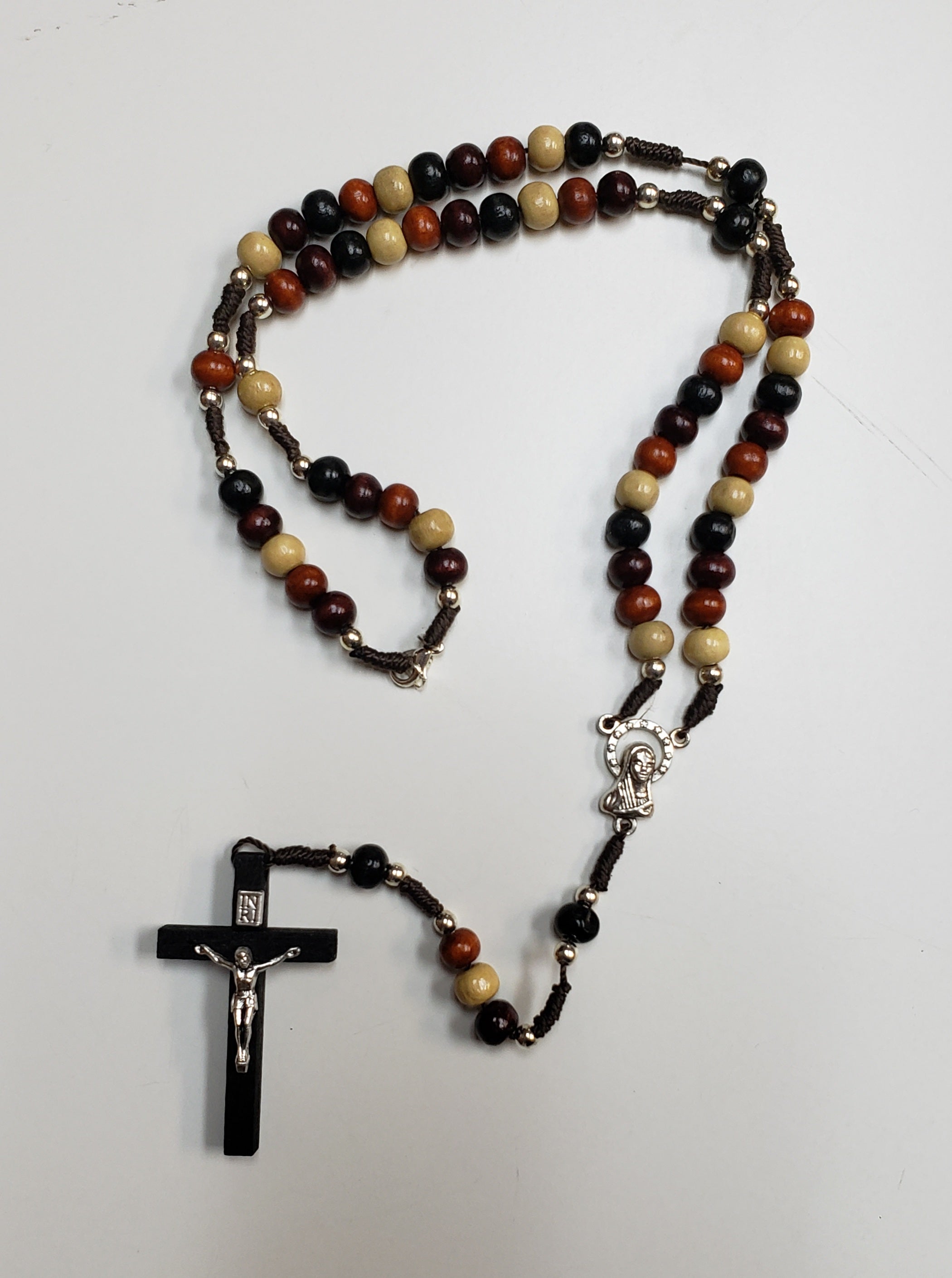 Wooden Rosary Multi-color Wood Beads with Black Wood Crucifix