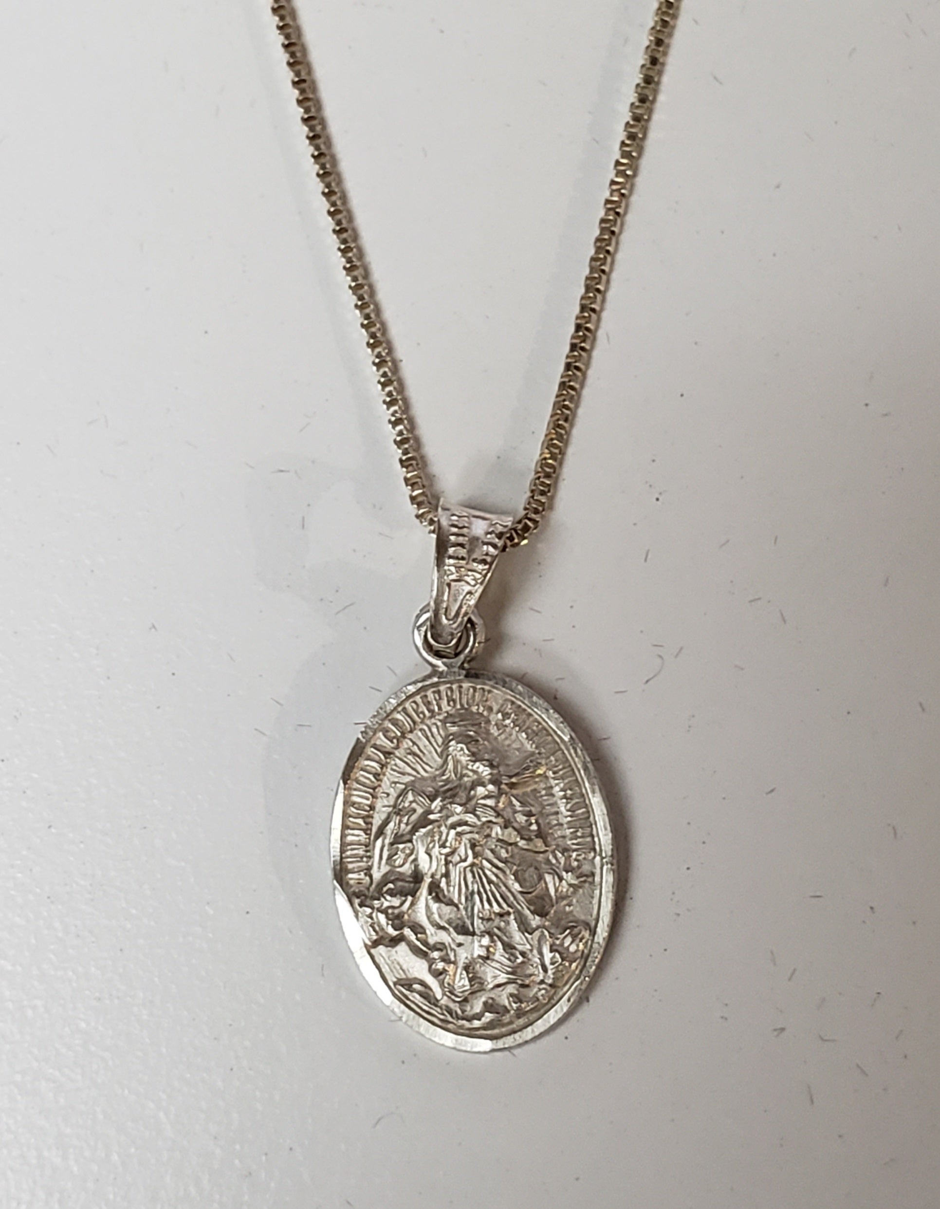 Silver Our Lady of the Rosary Pendant Necklace