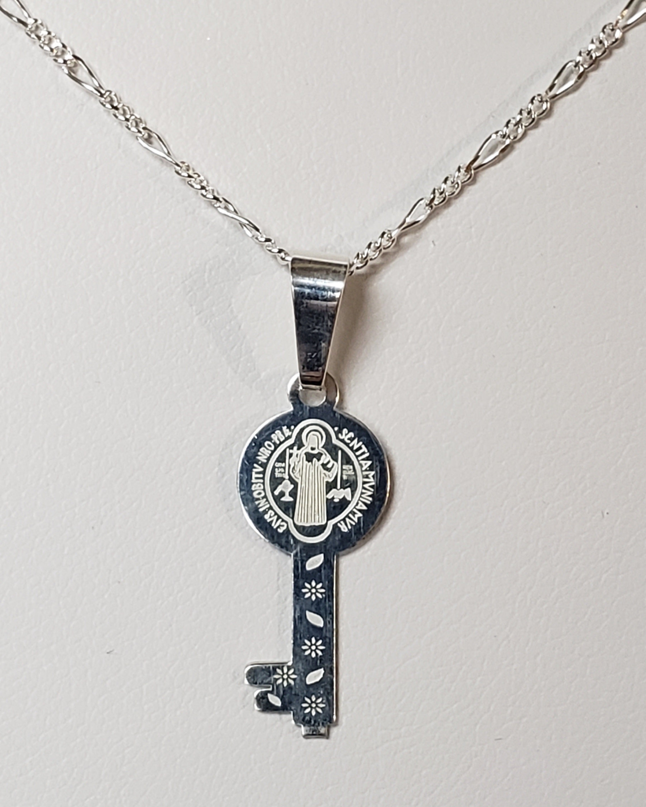 Silver St Benedict Medal Necklace