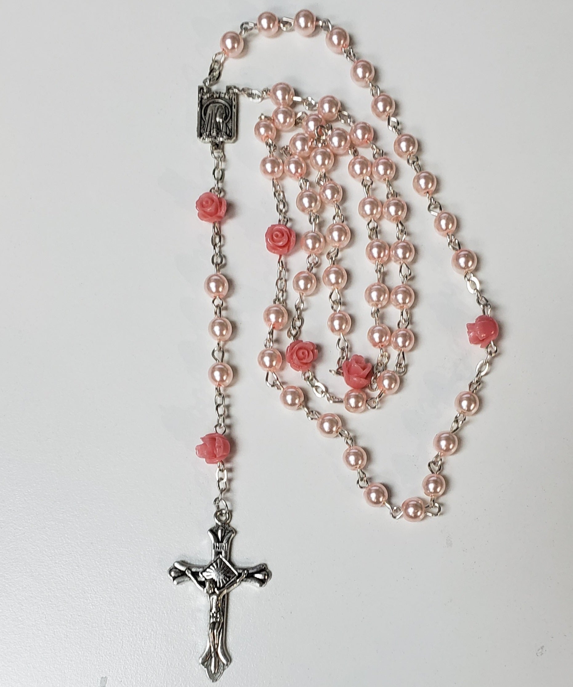 Shiny beads Rosary with Rose Mystery Beads