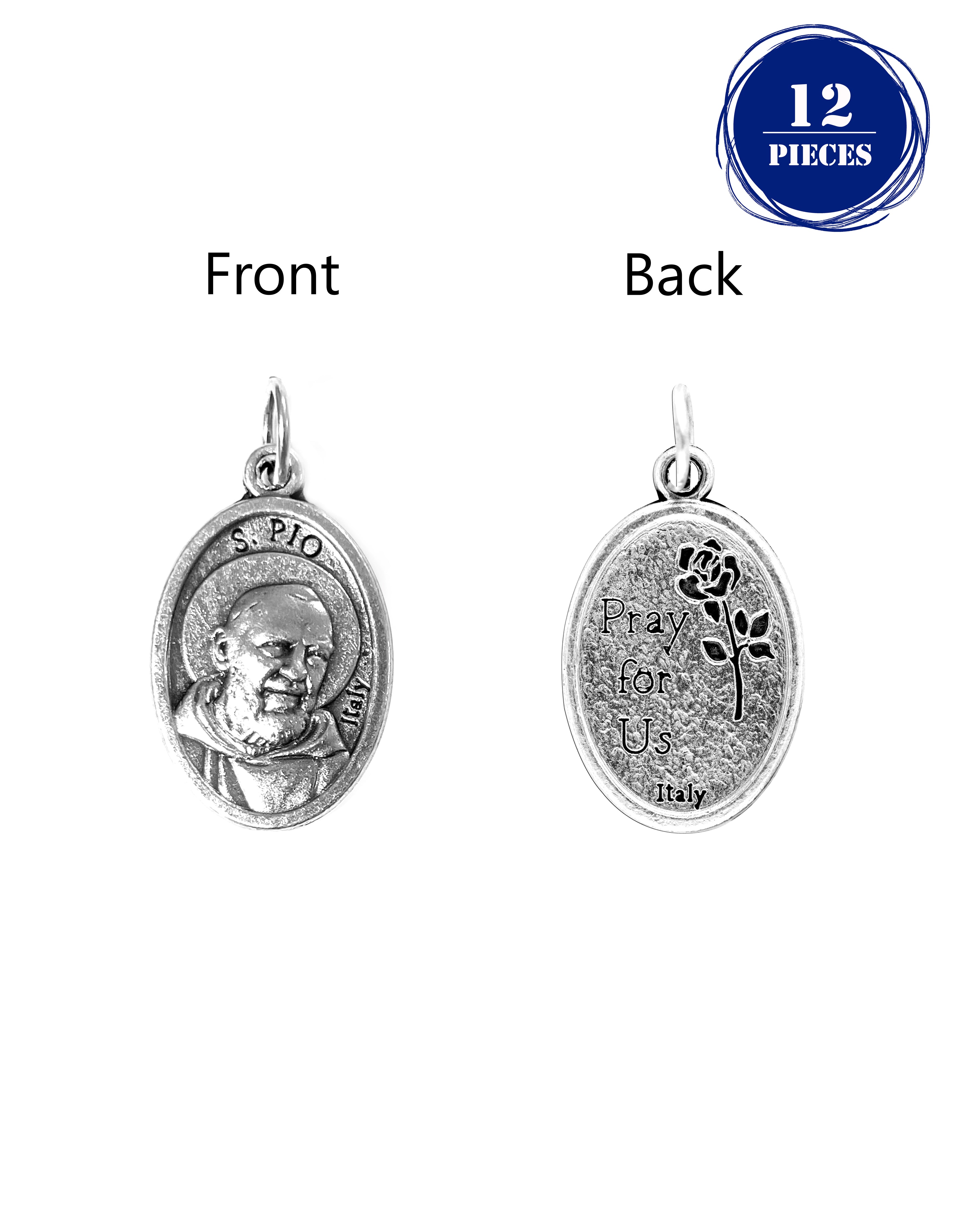 Pack of 12 Saints Medals in oxidized silver made in Italy 1.0" x 0.7"