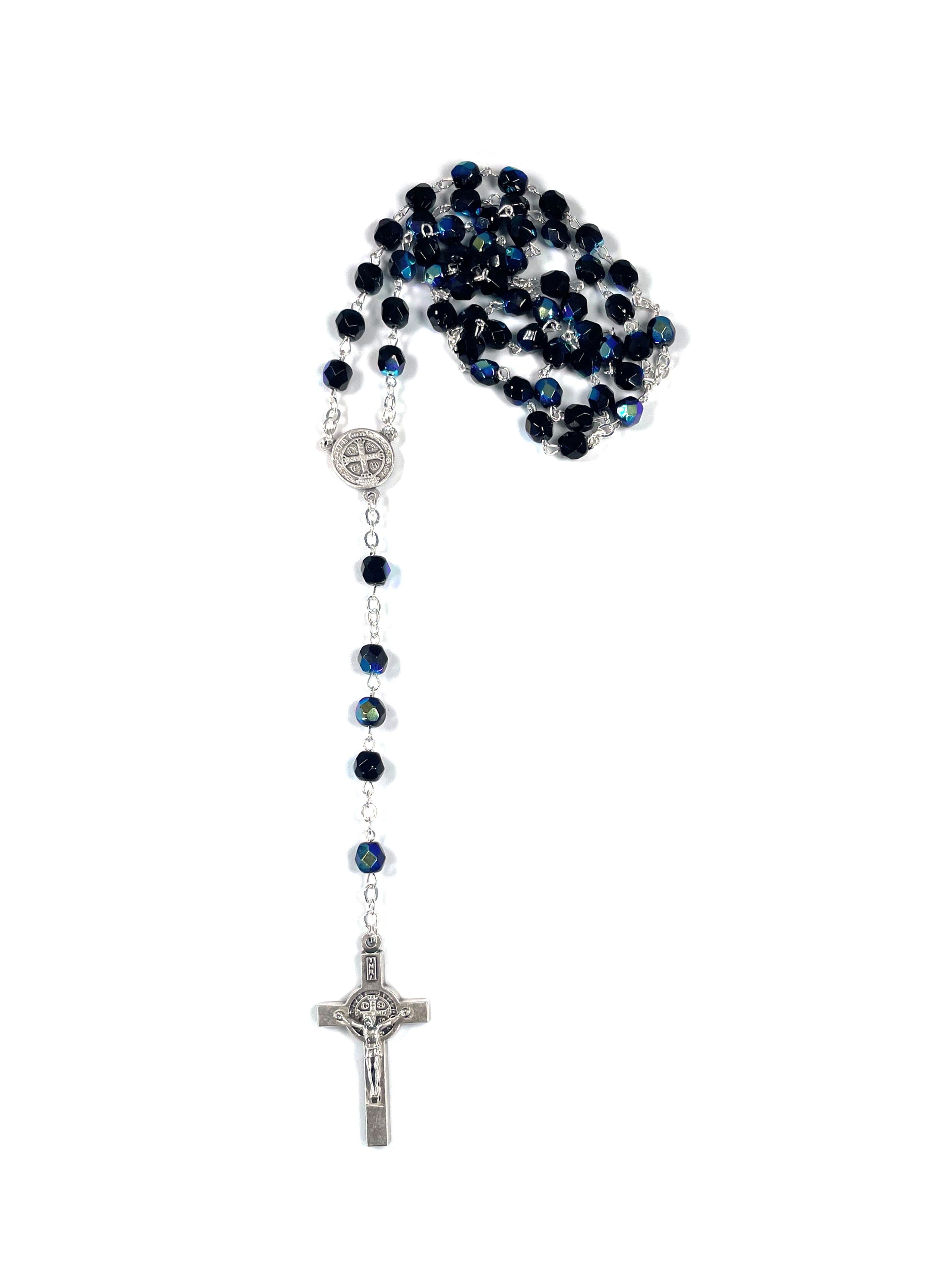 Iridescent black color Saint Benedict rosary