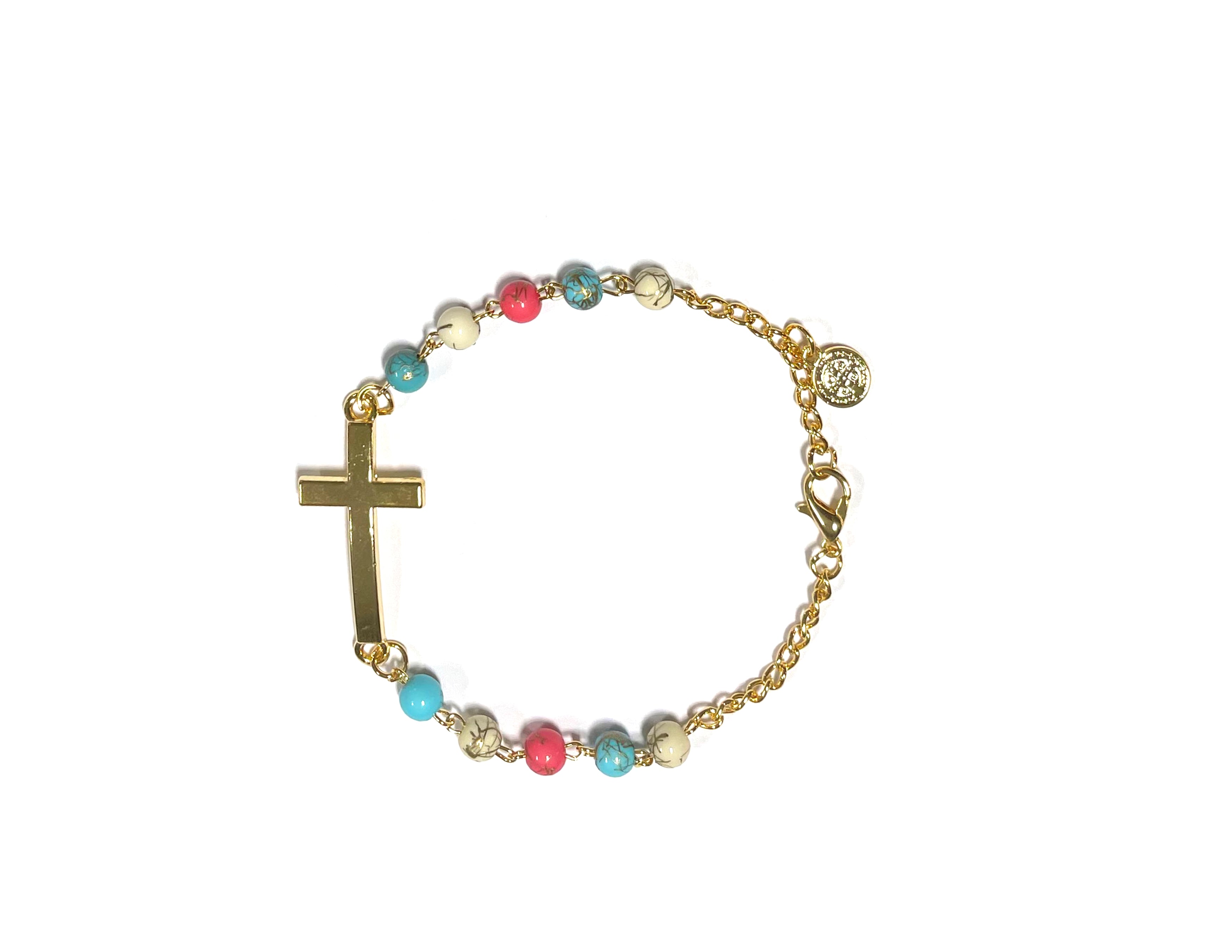 Bracelet with colorful stones beads and golden cross