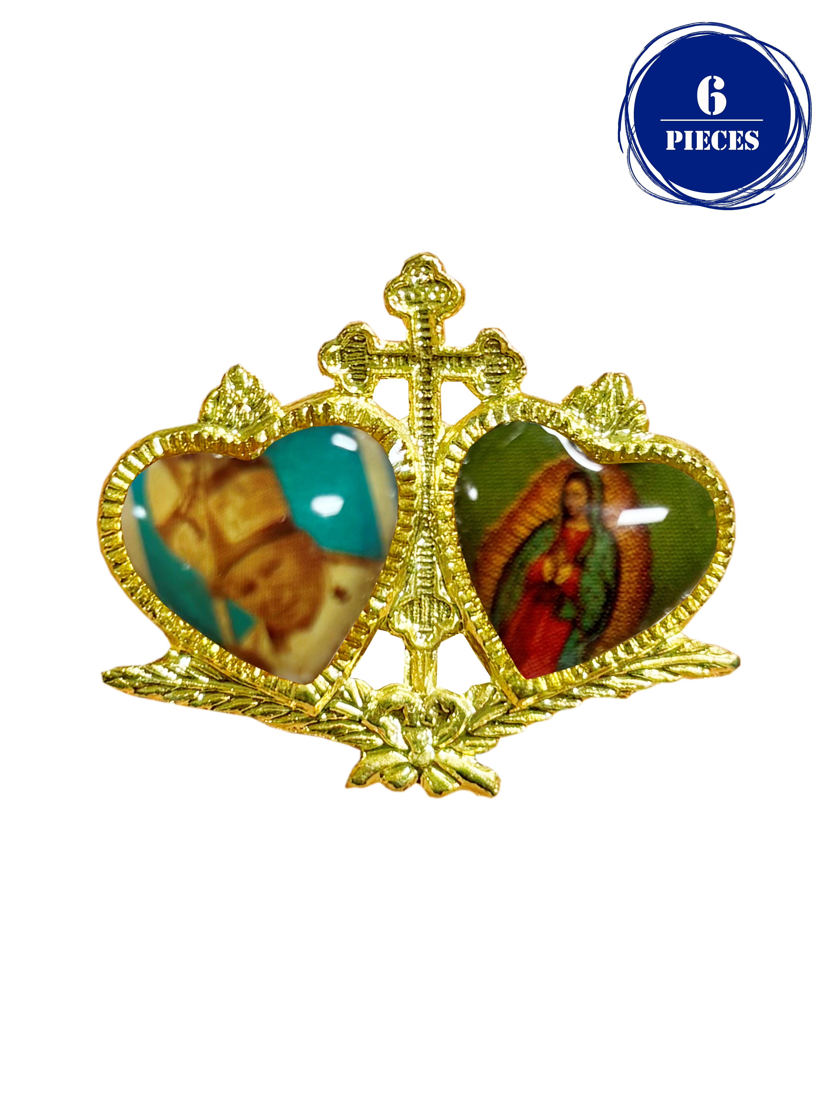 Two Hearts gold catholics lapel pin