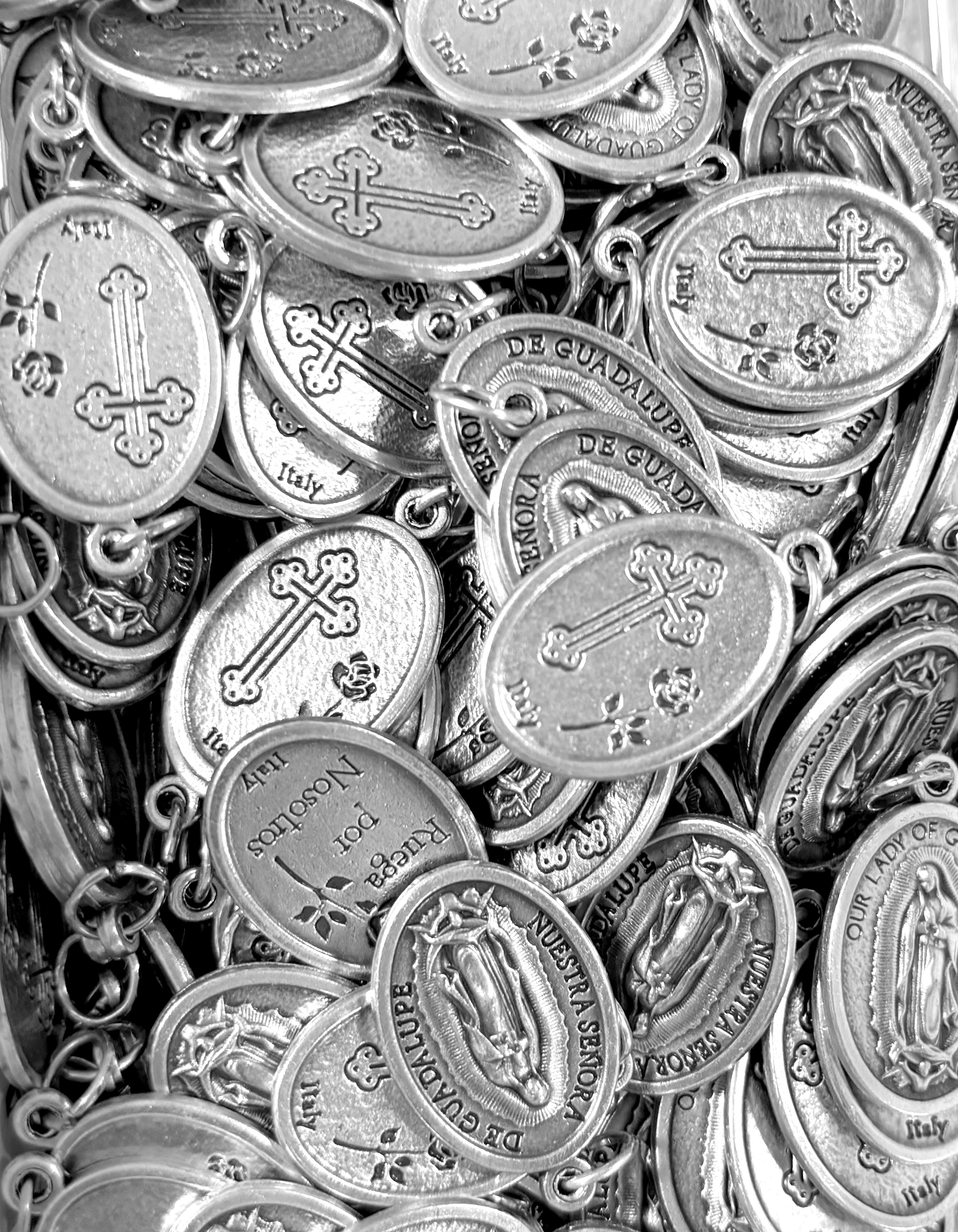 Pack of 12 Saints Medals in oxidized silver made in Italy 1.0" x 0.7"