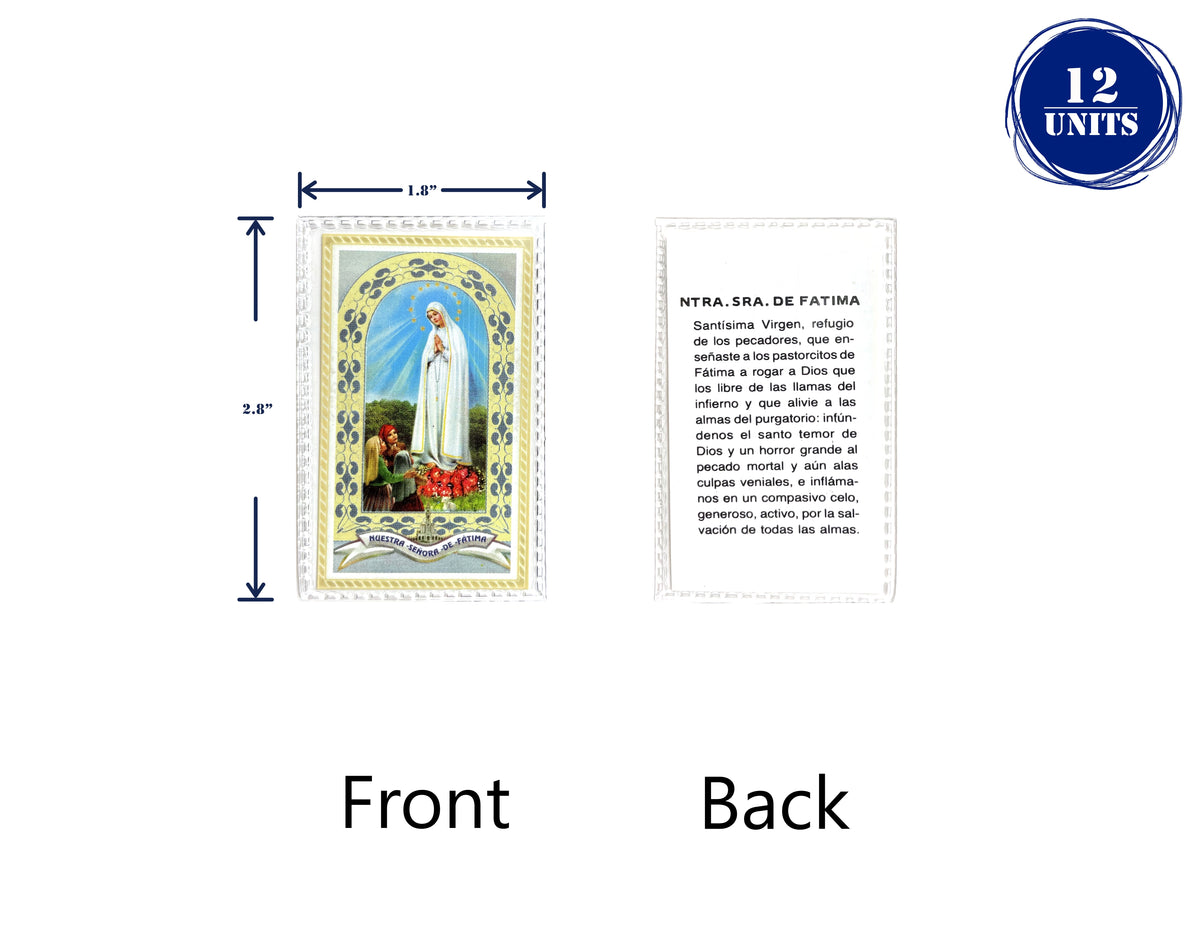 Estampa católica plastificada con oración en español – Nuestra señora de Fatima / 12