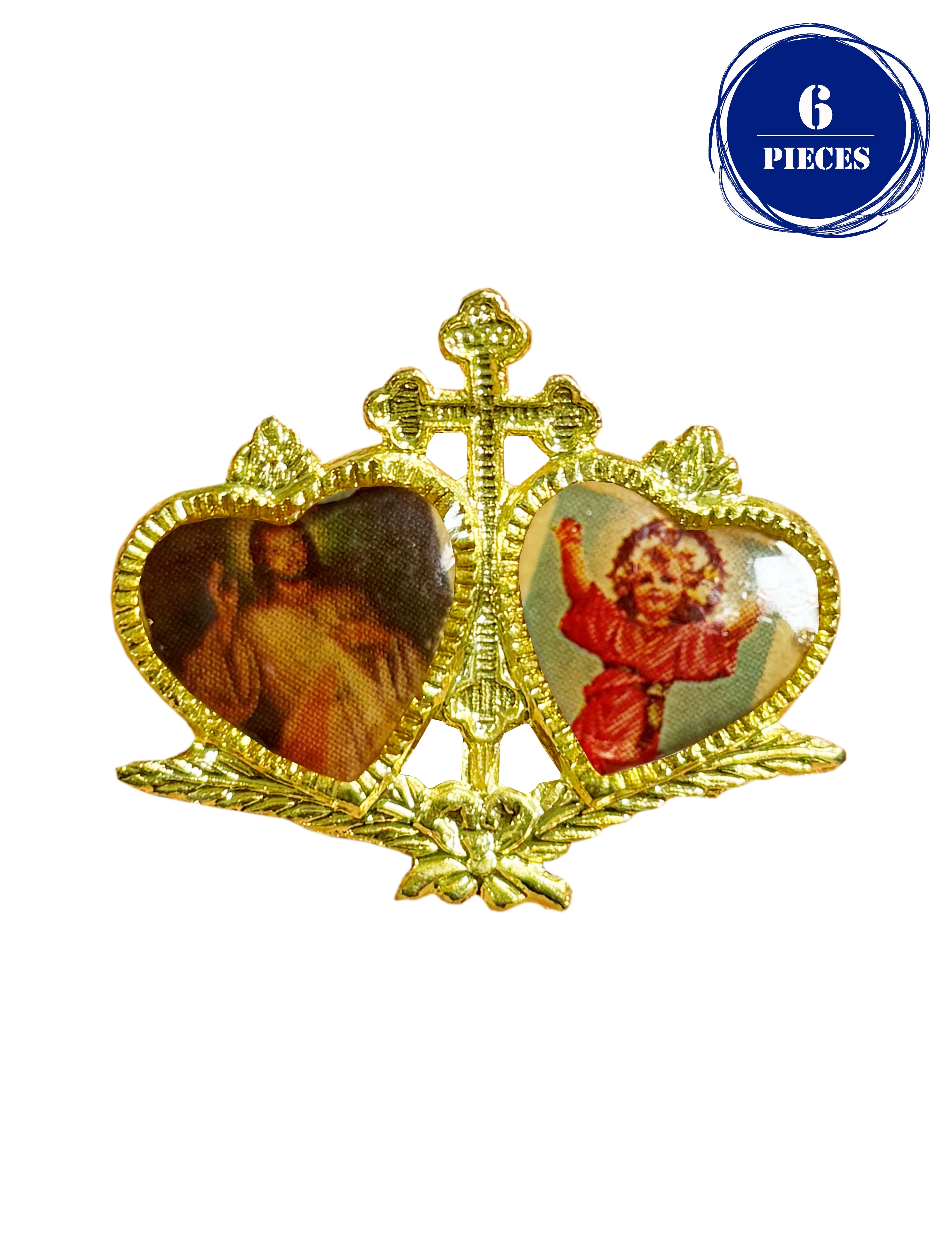 Two Hearts gold catholics lapel pin