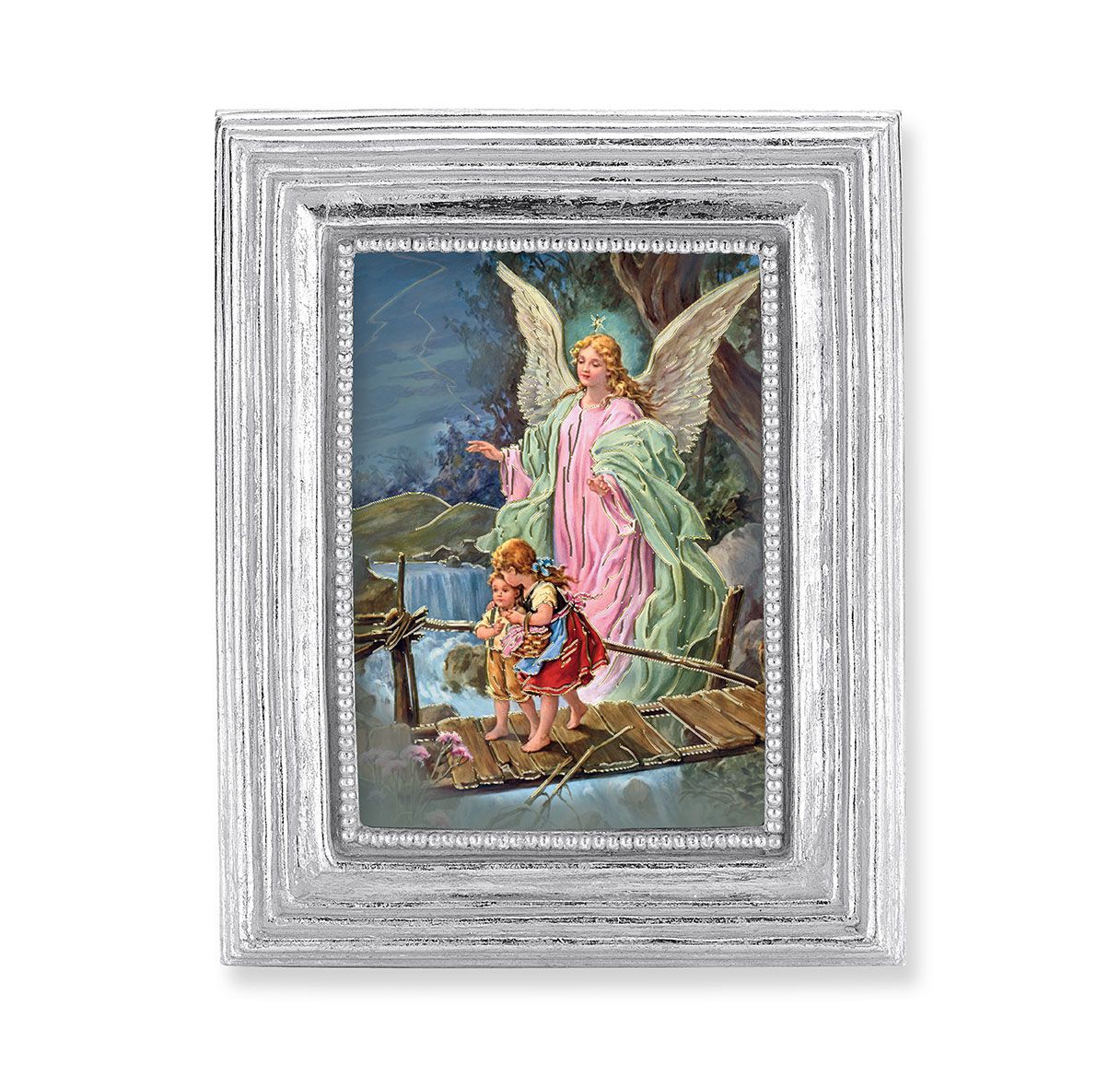 3 3/4" x 4 1/2" Silver Frame with a Guardian Angel Print