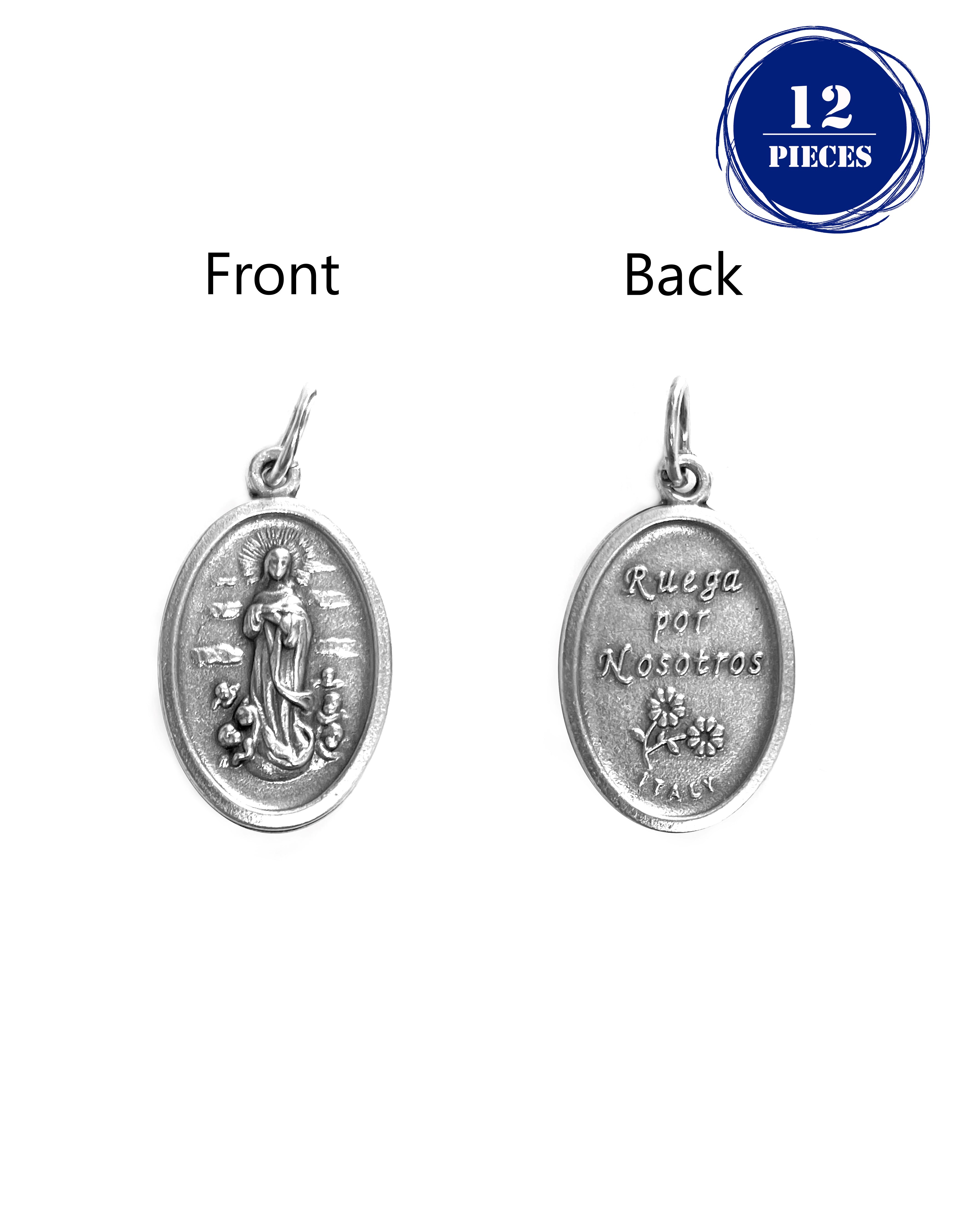 Pack of 12 Saints Medals in oxidized silver made in Italy 1.0" x 0.7"