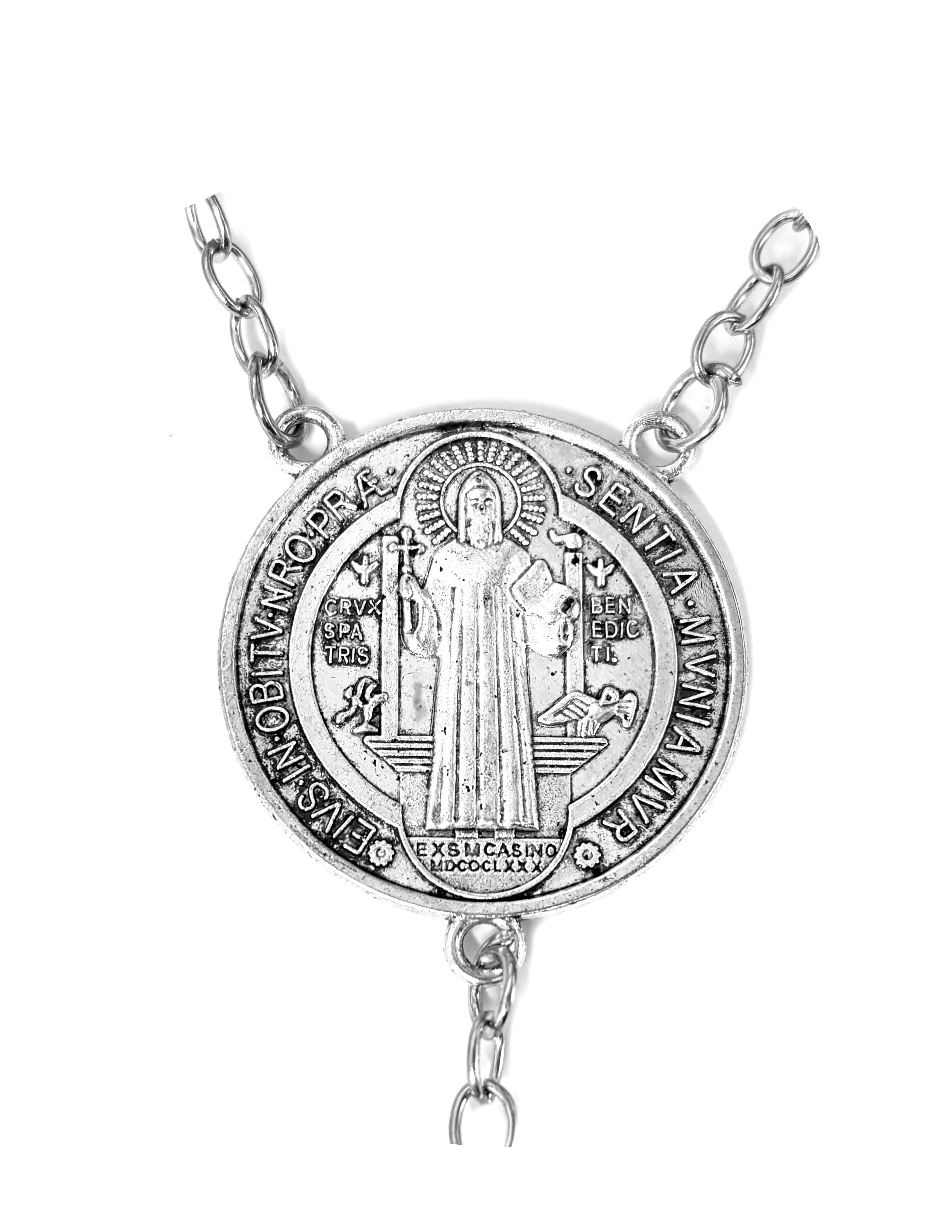 Wall crystal beads rosary with crucifix and medal of Saint Benedict