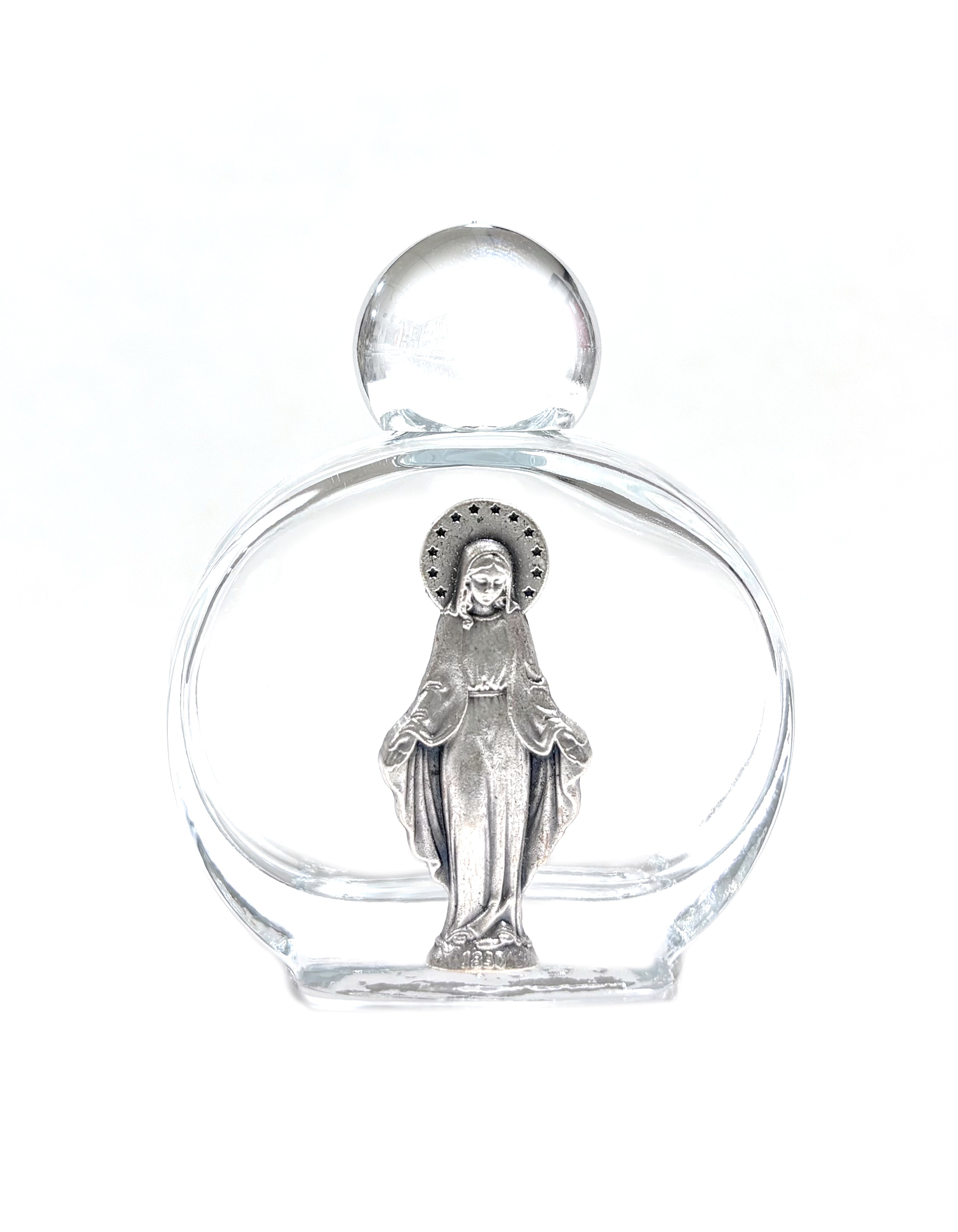 Holy water glass bottle with medal