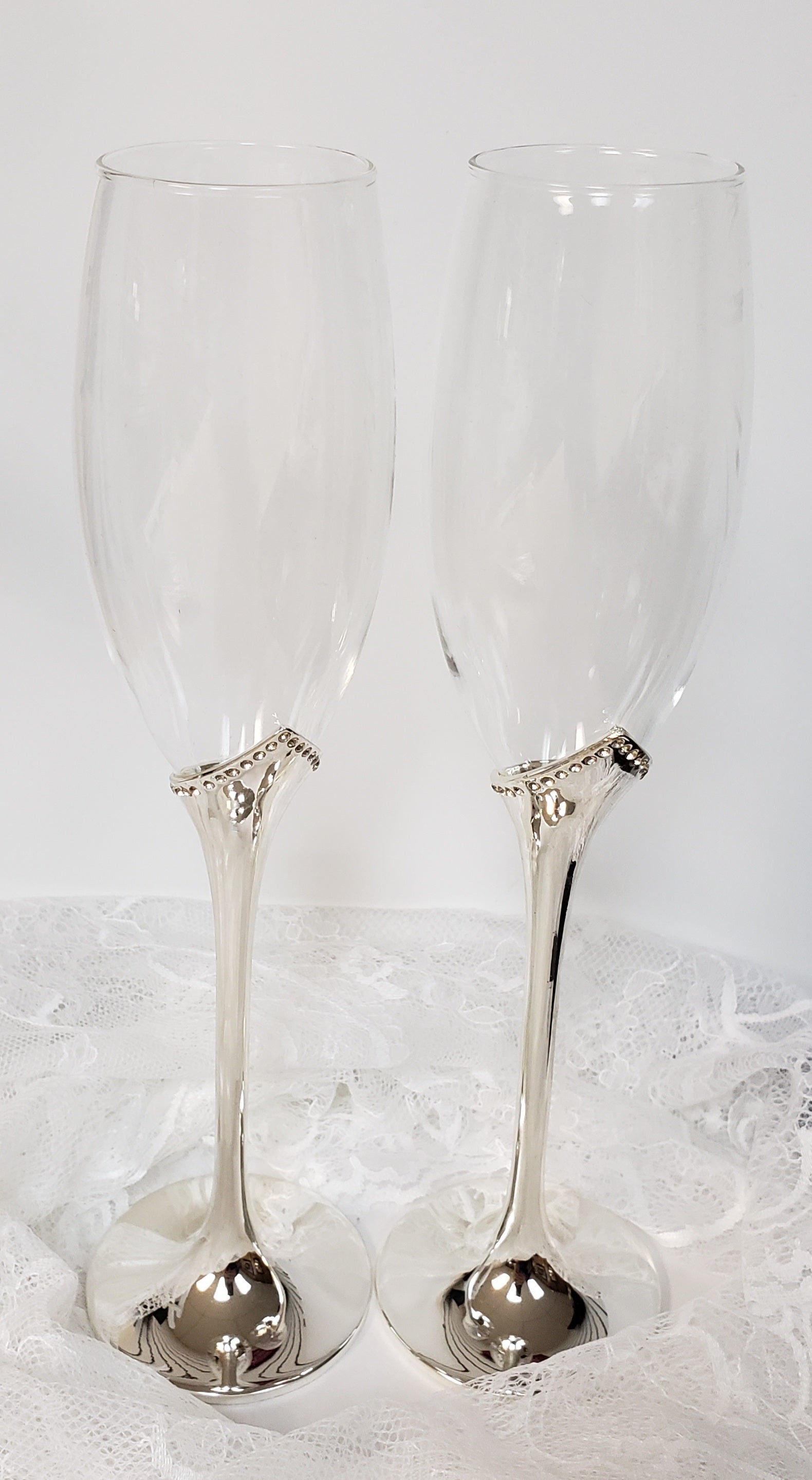 Flute Silver Stem Tulip Champagne Glasses - Wedding
