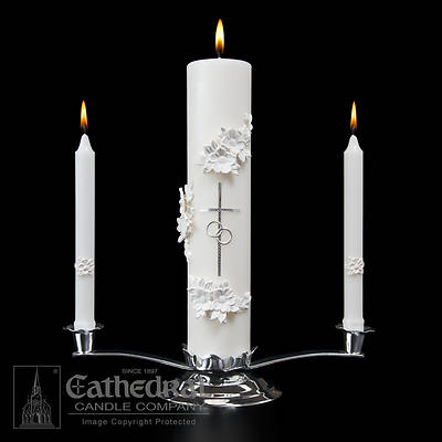 Wedding Unity Candle Set - Holy Matrimony - Silver/White