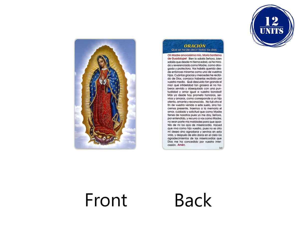 Estampa católica con oración en español, holy card 3.5 x 2 inch – Oración a María Santísima de Guadalupe - 02 / 12