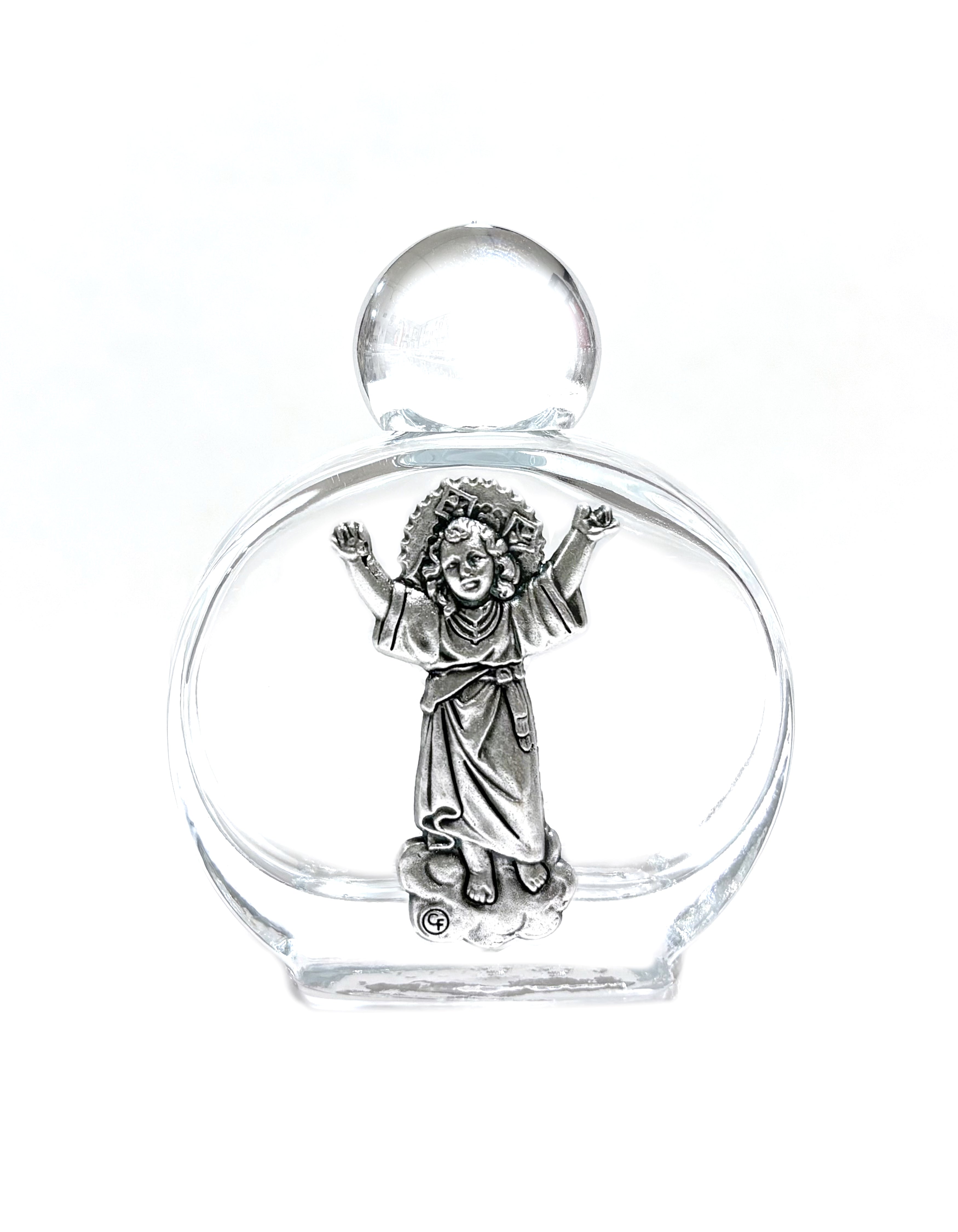 Holy water glass bottle with medal