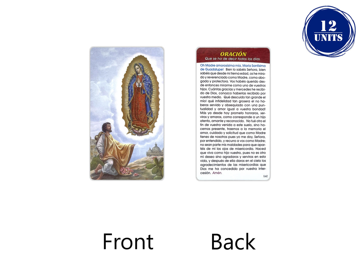 Estampa católica con oración en español, holy card 3.5 x 2 inch – Oración a María Santísima de Guadalupe - 01 / 12