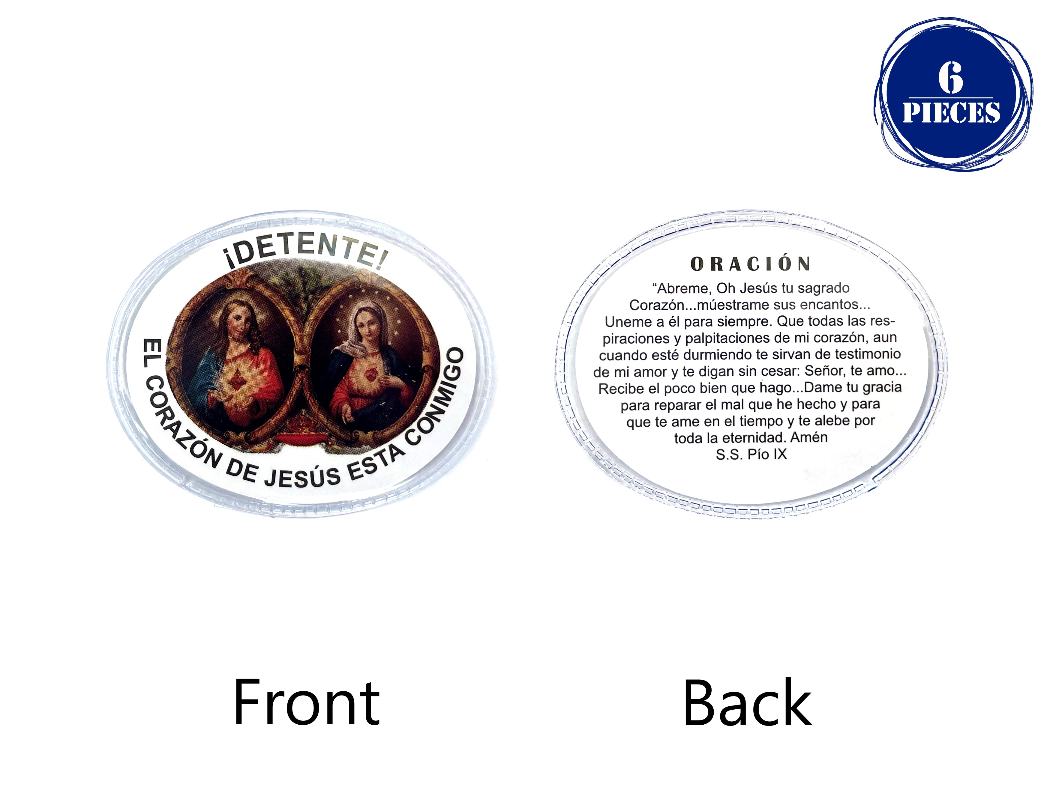 Detente laminado del Sagrado Corazón de Jesús y Maria con oracion incluida