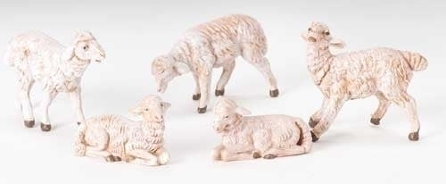 Fontanini 5" scale set includes five white sheep figurines