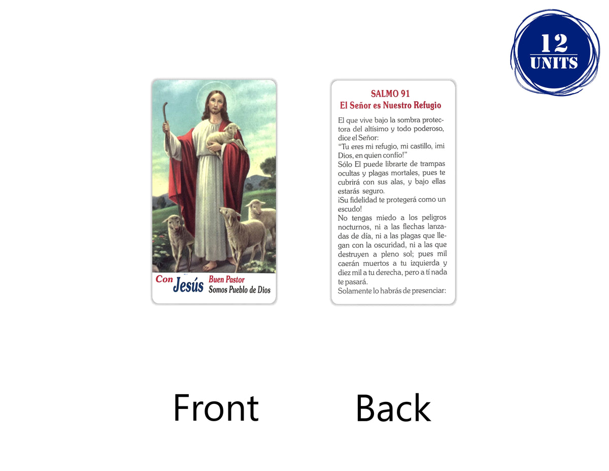 Estampa católica con oración en español, holy card 3.5 x 2 inch – Salmo 91 El señor es Nuestro Refugio - 01 / 12