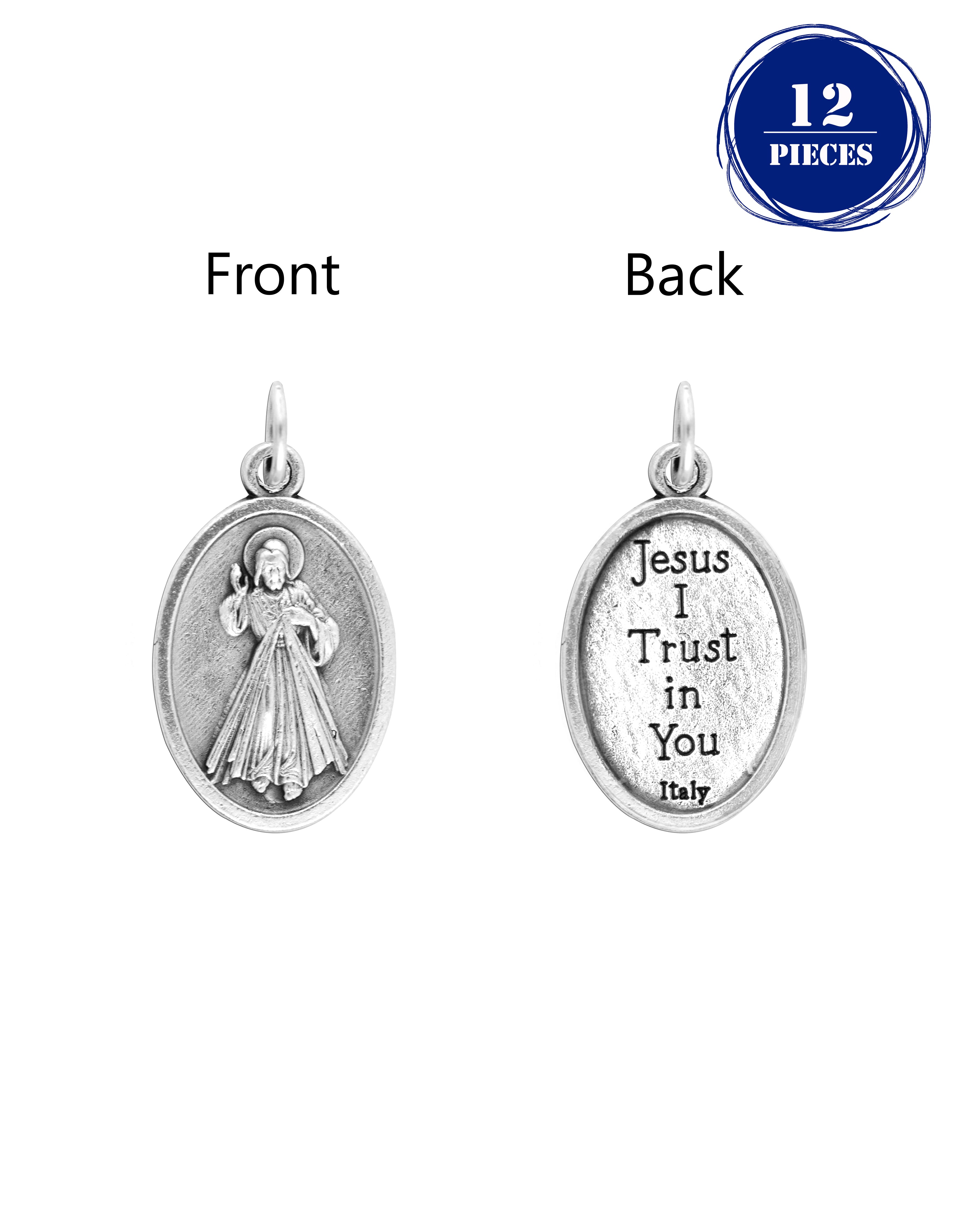 Pack of 12 Saints Medals in oxidized silver made in Italy 1.0" x 0.7"