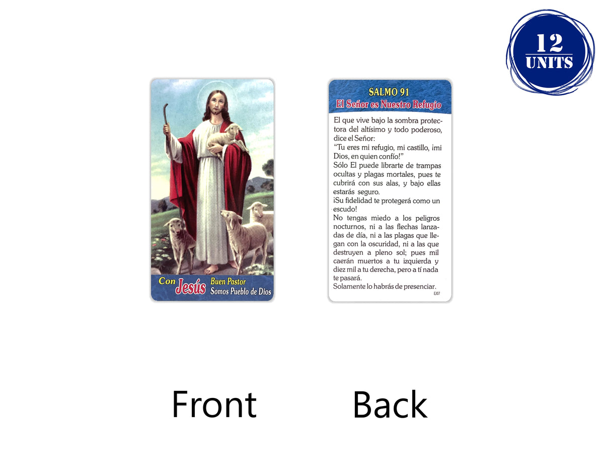 Estampa católica con oración en español, holy card 3.5 x 2 inch – Salmo 91 El señor es Nuestro Refugio - 02 / 12