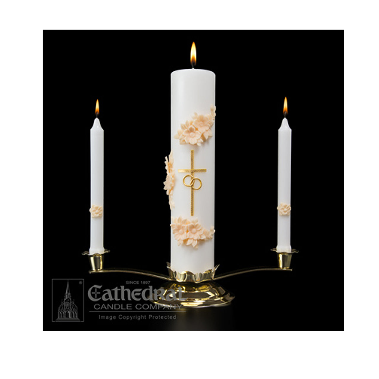 Wedding Unity Candle Set - Holy Matrimony - Gold/White
