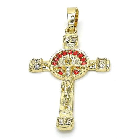 Medium crucifix red and white cristals  with 20” chain