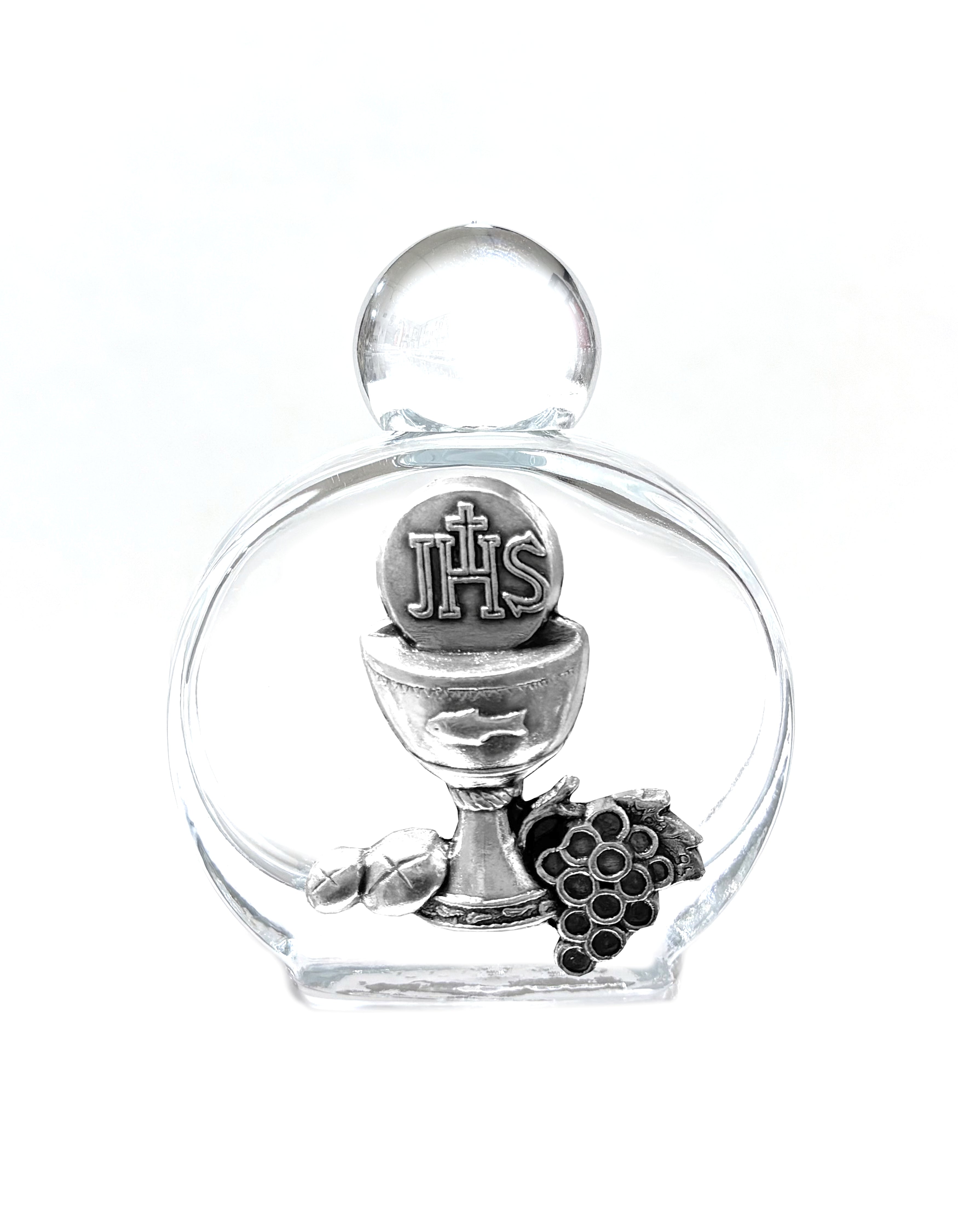 Holy water glass bottle with medal