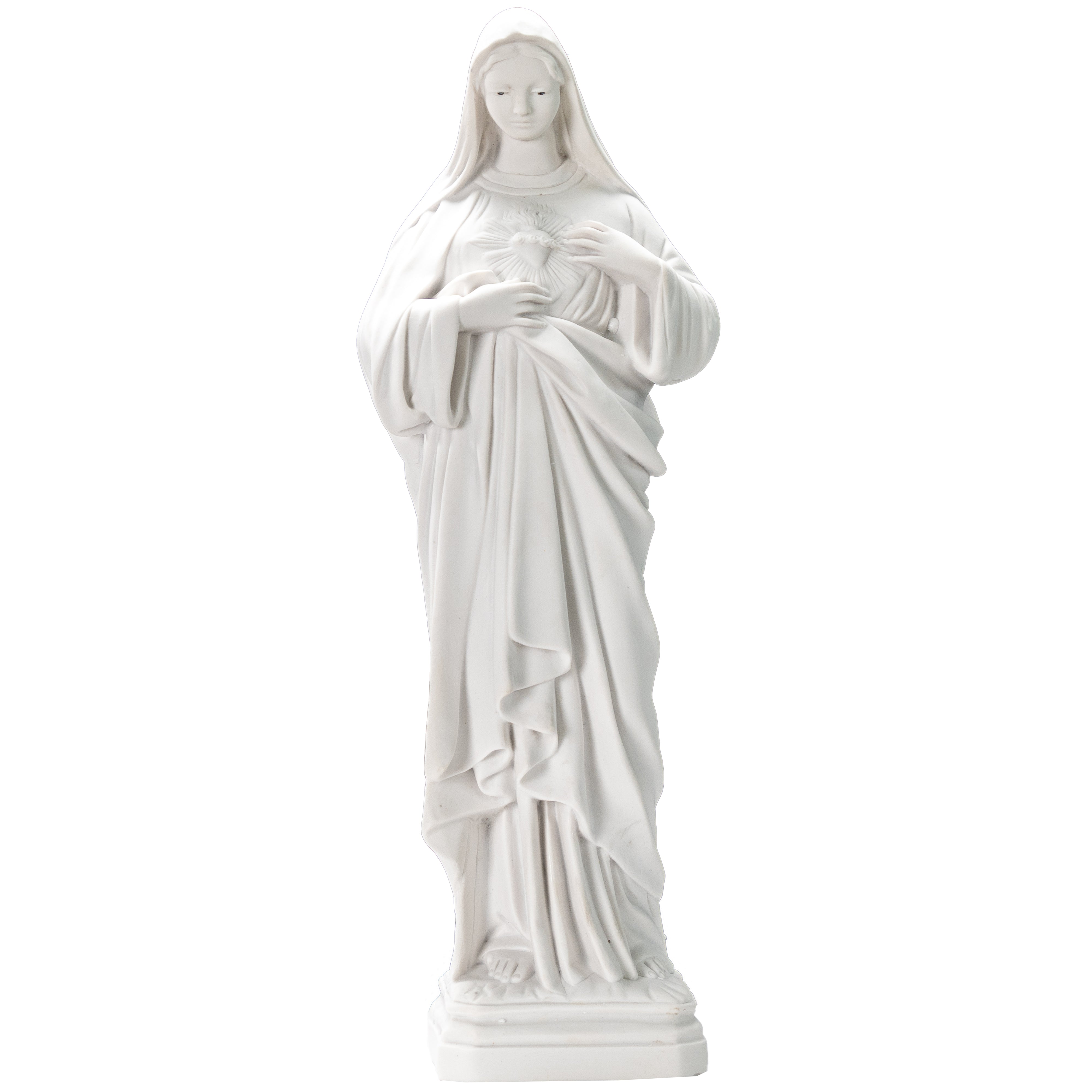 White statue of The Immaculate Heart of the Mary with hand painted eyes / Estatua Blanca del Inmaculado Corazon de Maria con ojos pintados a mano