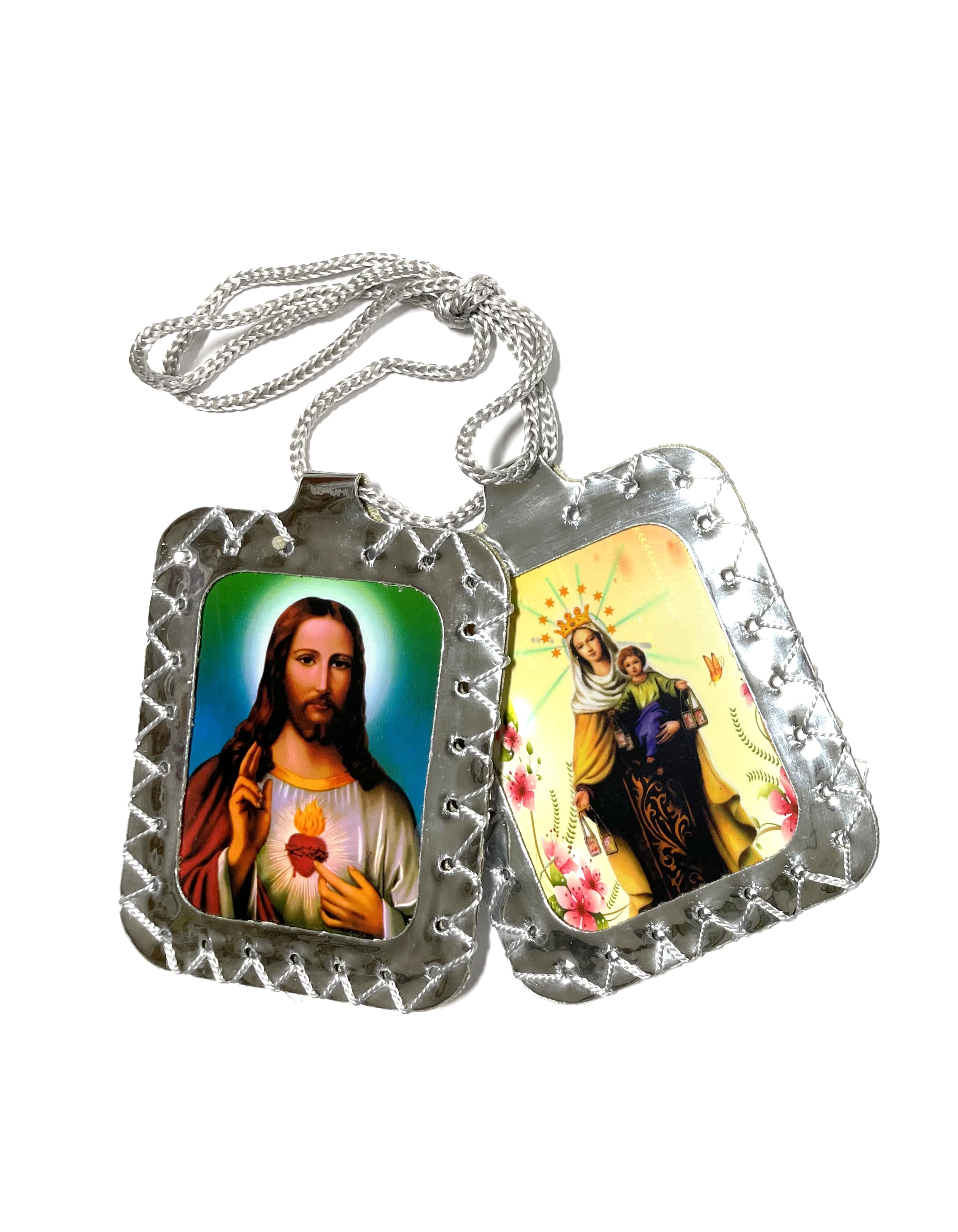 Extra large leather silvering scapular, Escapulario extra grande de cuero plateado