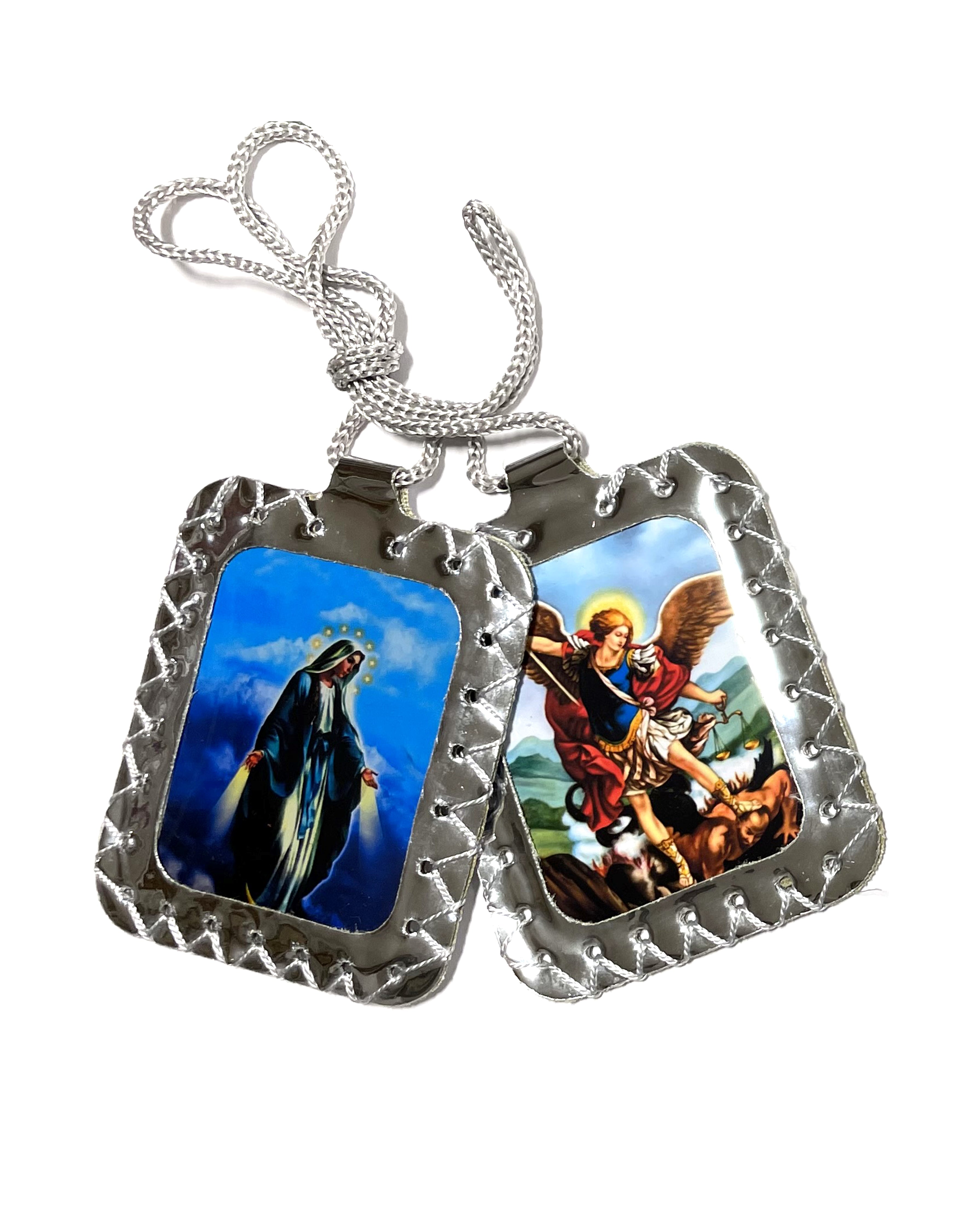 Extra large leather silvering scapular, Escapulario extra grande de cuero plateado