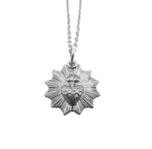 Silver Sacred Heart Radiant Necklace