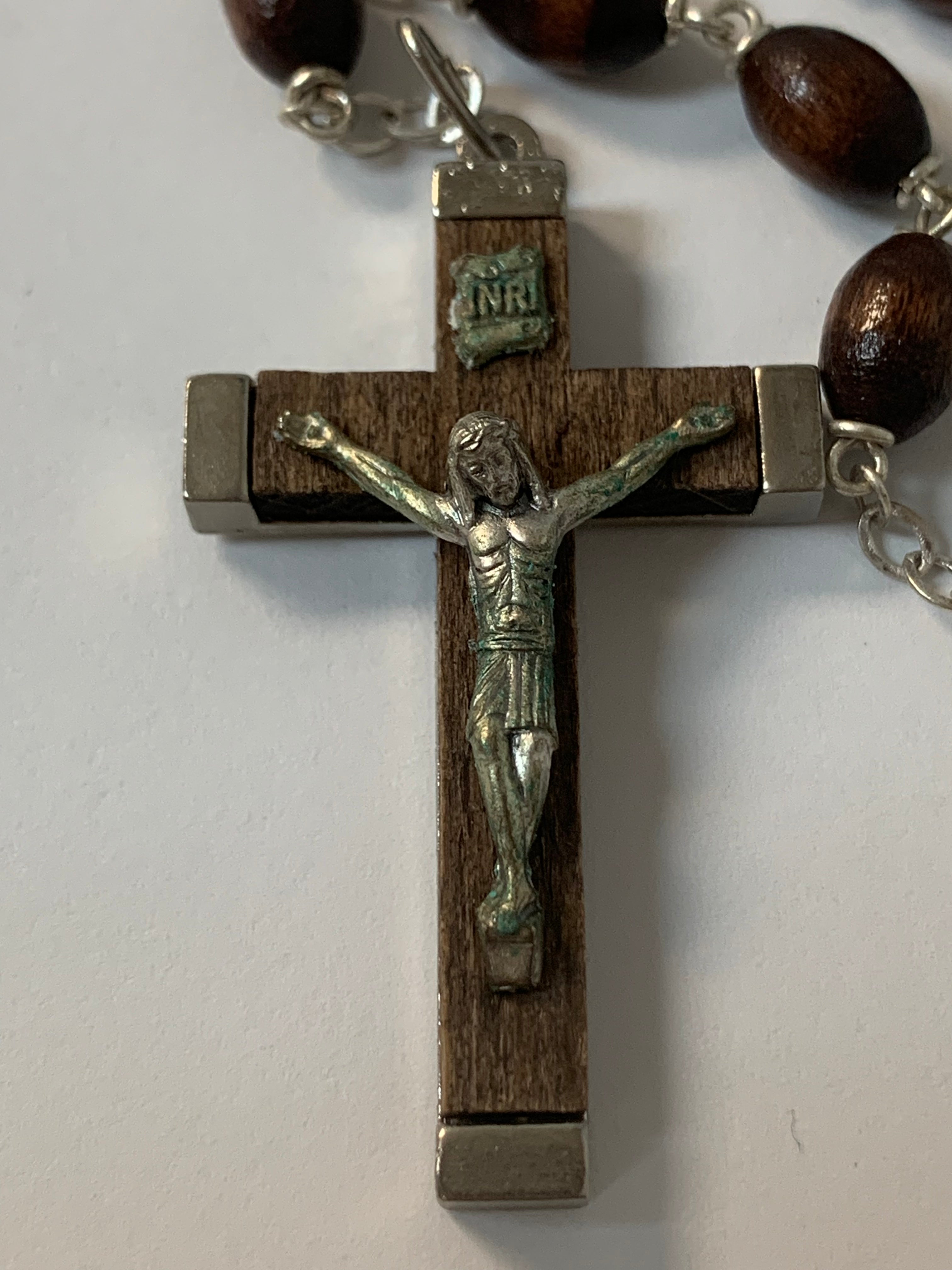 Wood Roary with Center of Sacred Heart of Jesus