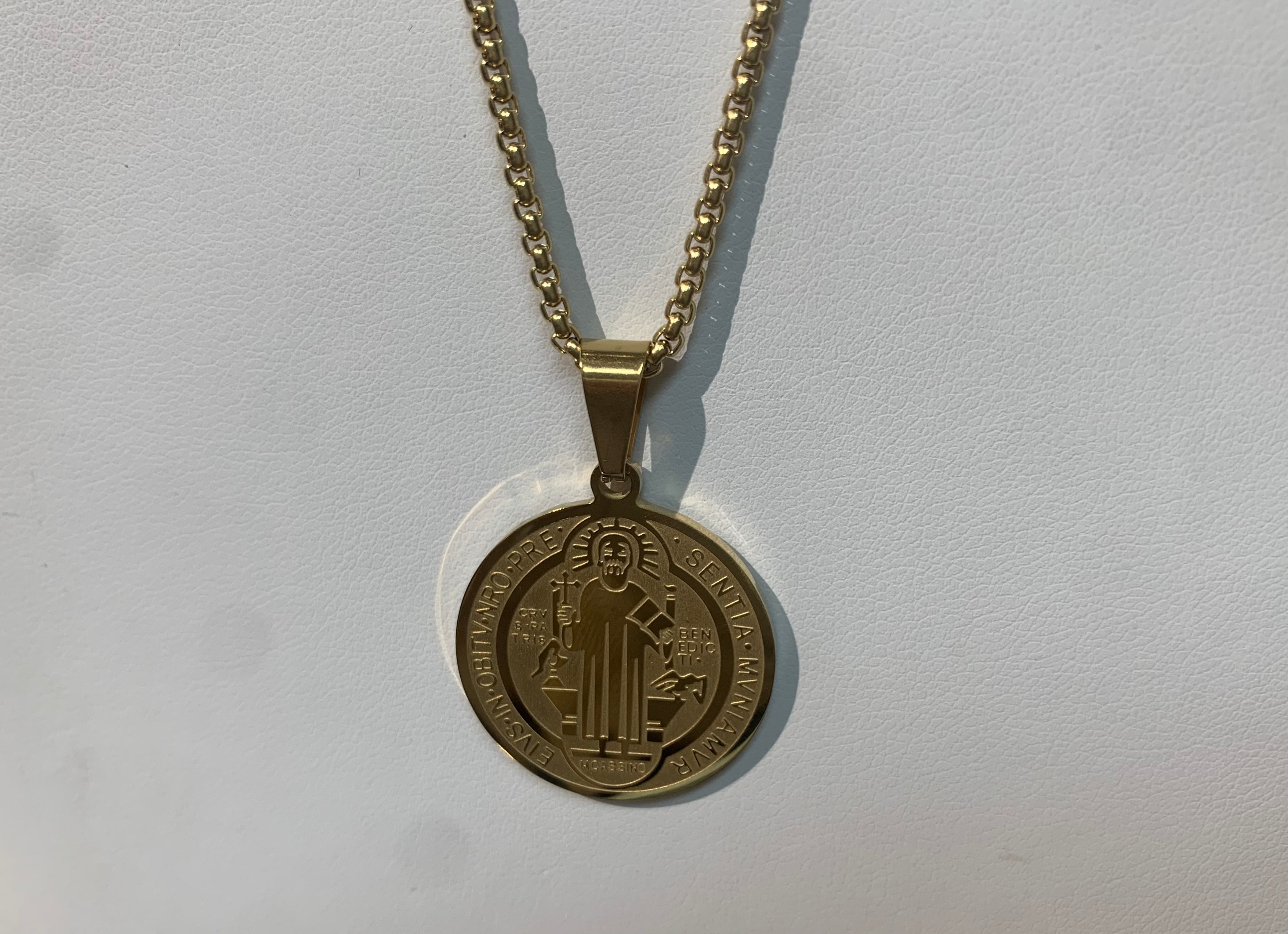 Stainless steel St Benedict pendant with chain