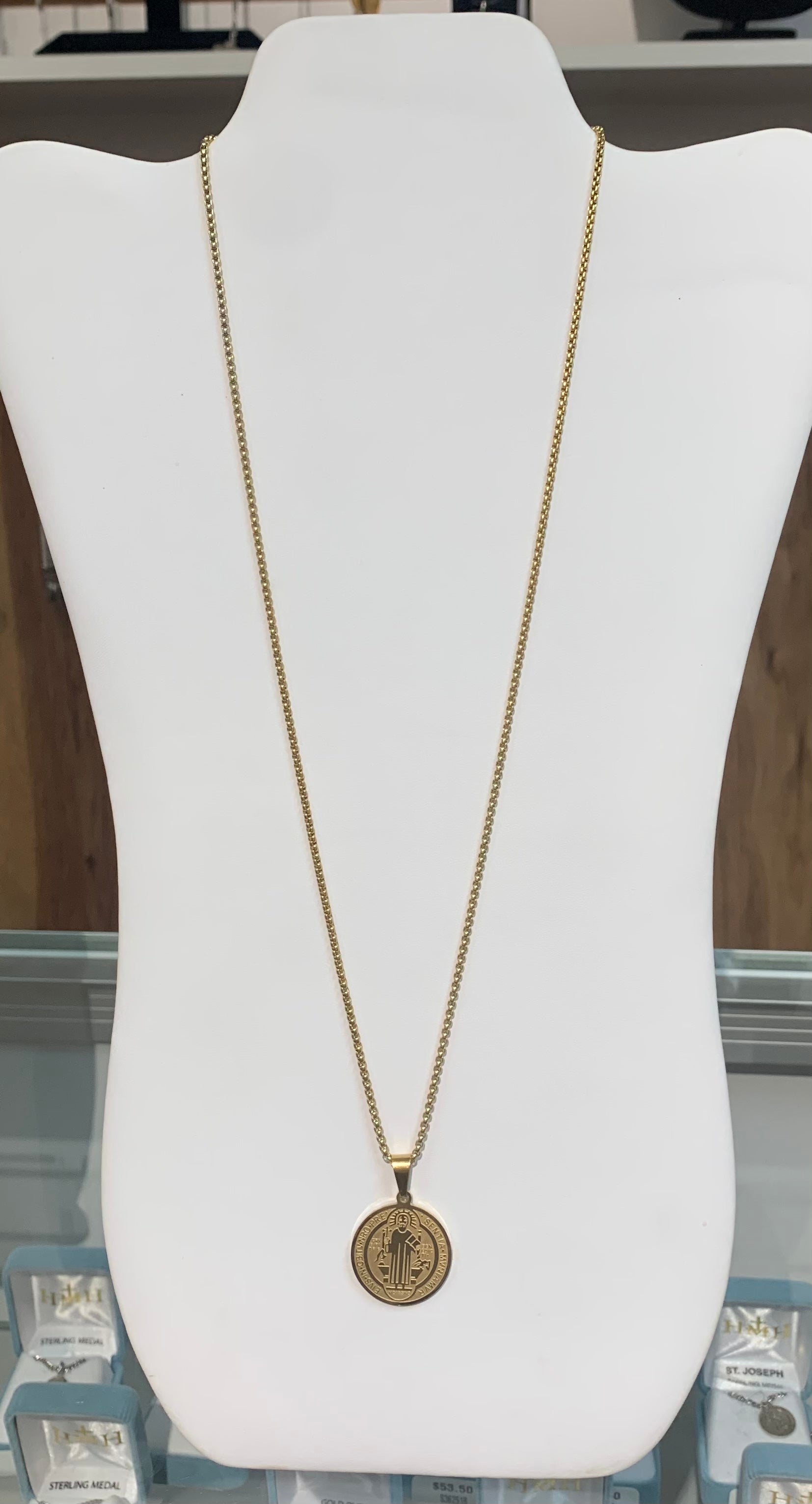 Stainless steel St Benedict pendant with chain