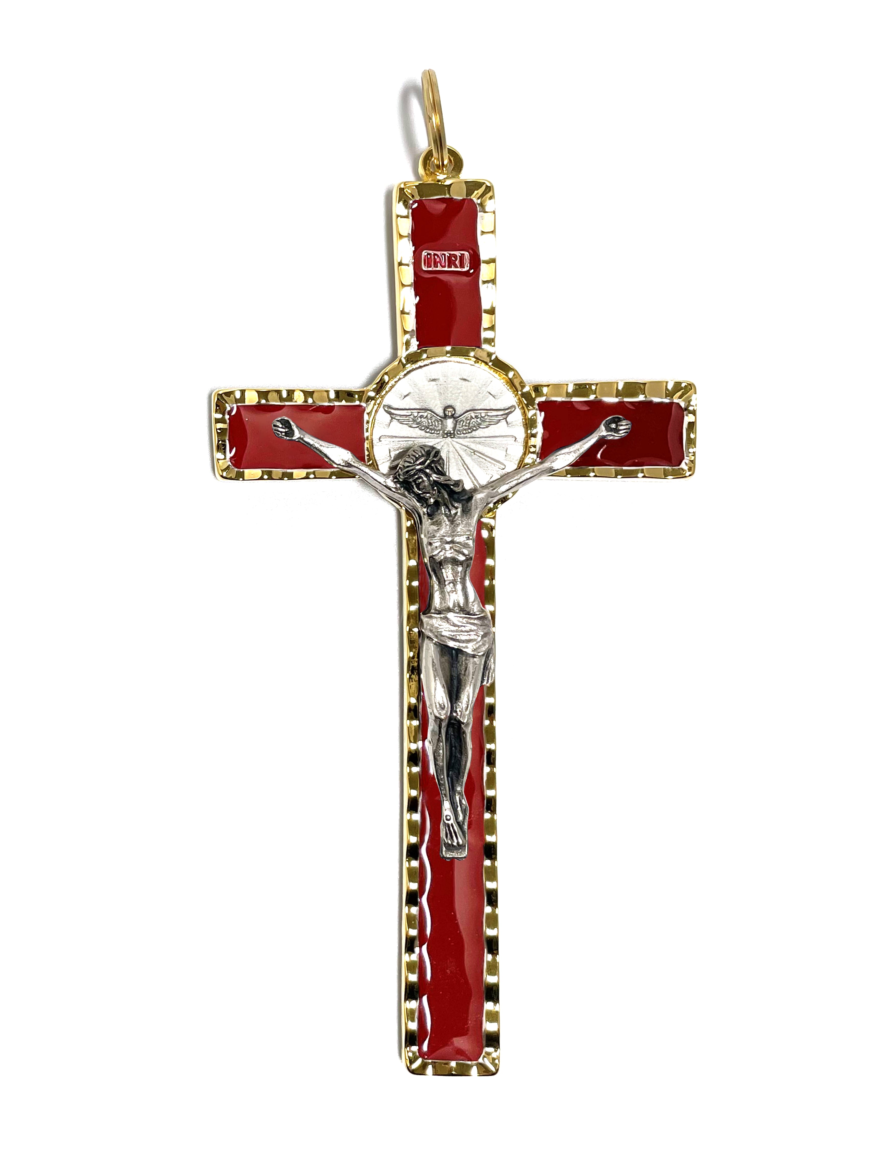 Holy Spirit Crucifix with enamel colors and gold and silver tone
