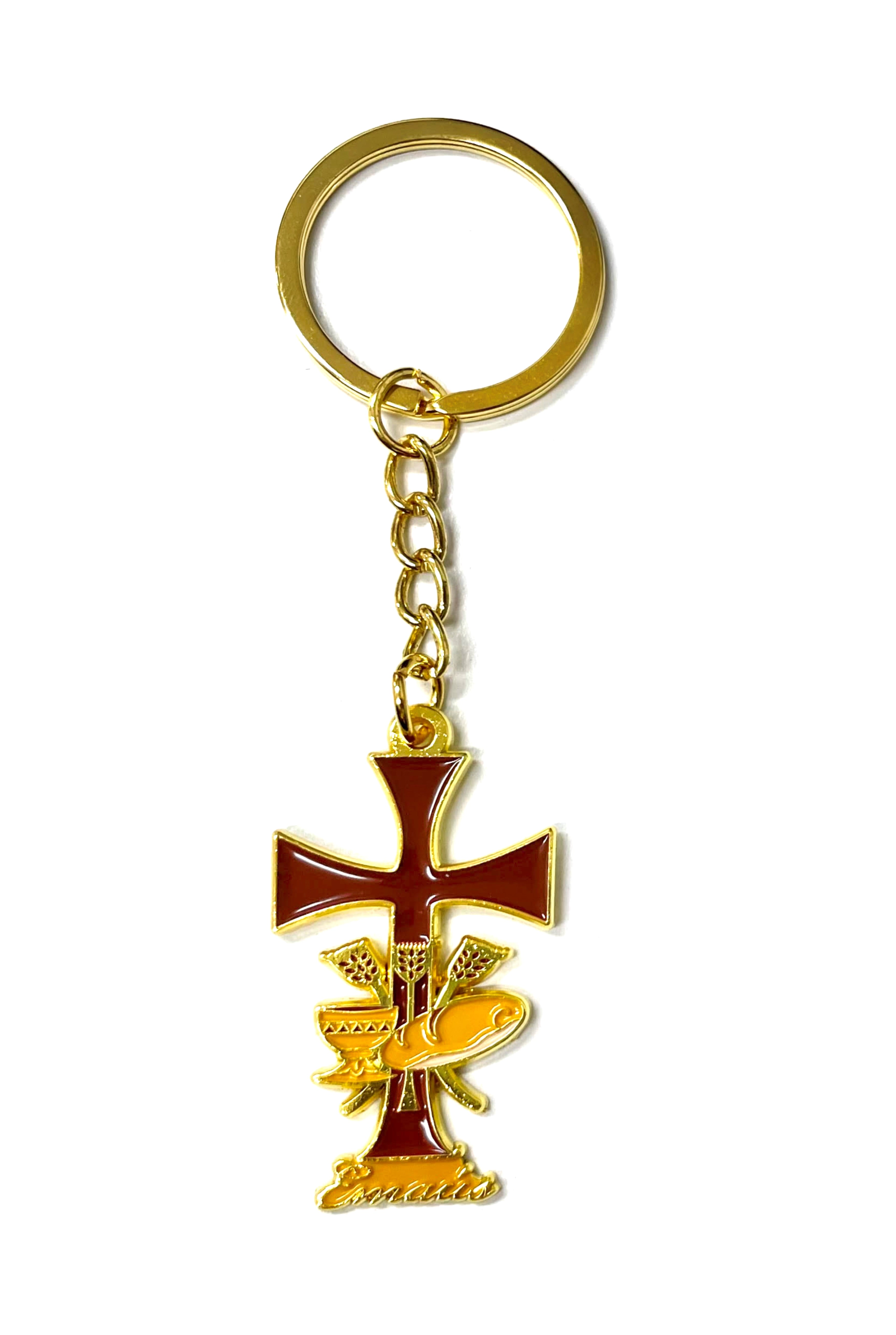 Emmaus brown keychain special for retreats made of golden metal - Llavero de Emaús marrón, especial para retiros hecho en metal dorado